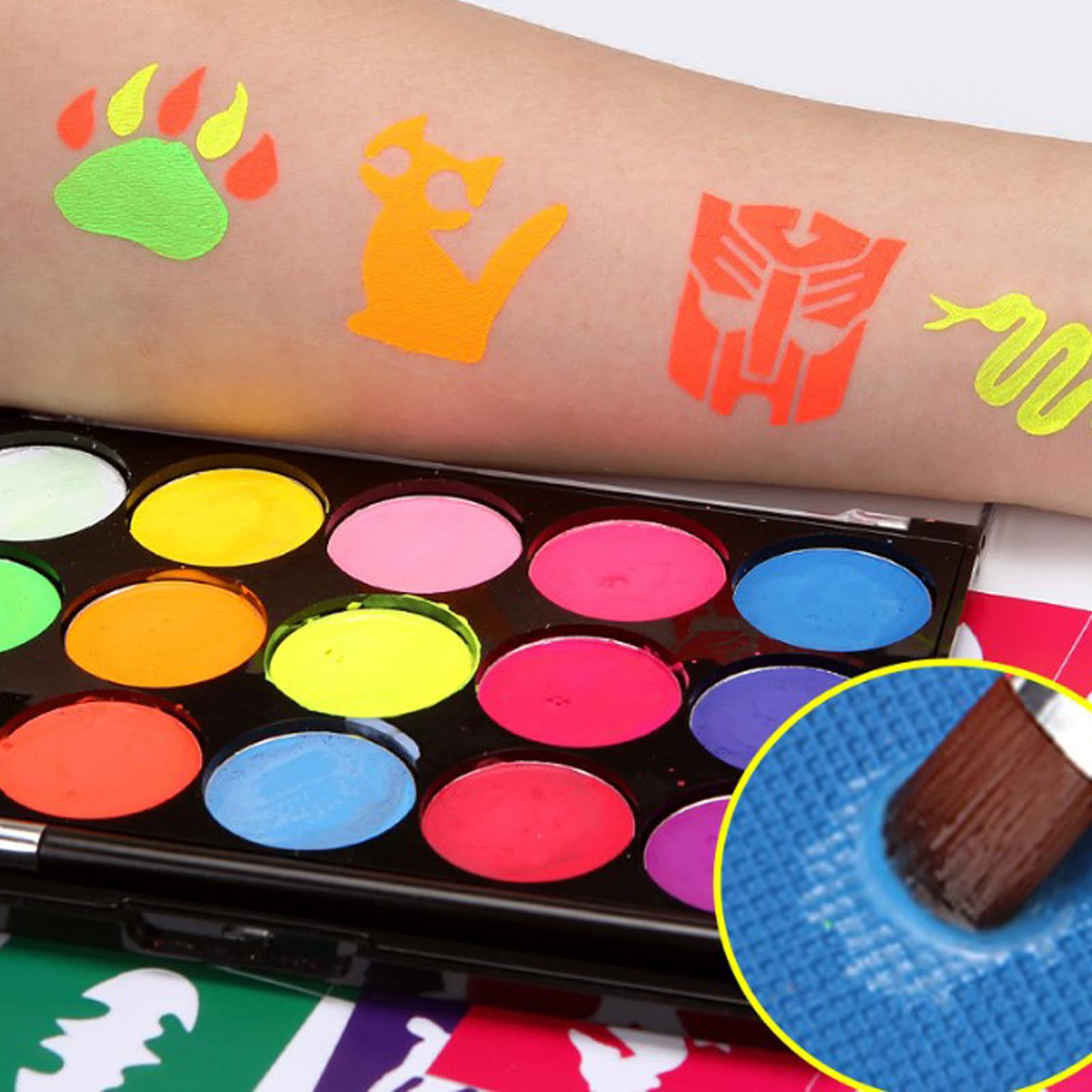 Fluorescencja Farby do Ciała 15 Kolorów Paleta Makijażu Halloween Impreza Cosplay