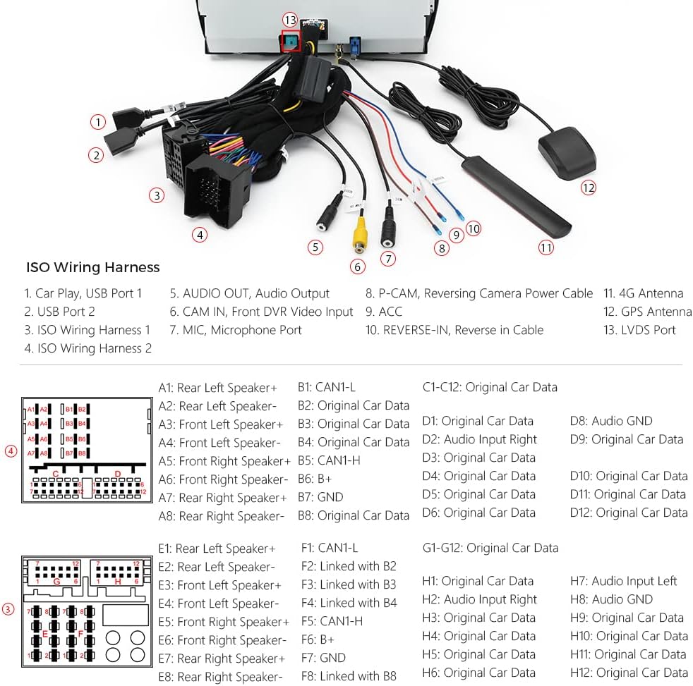 Detailed diagram of the ISO Wiring Harness and connections