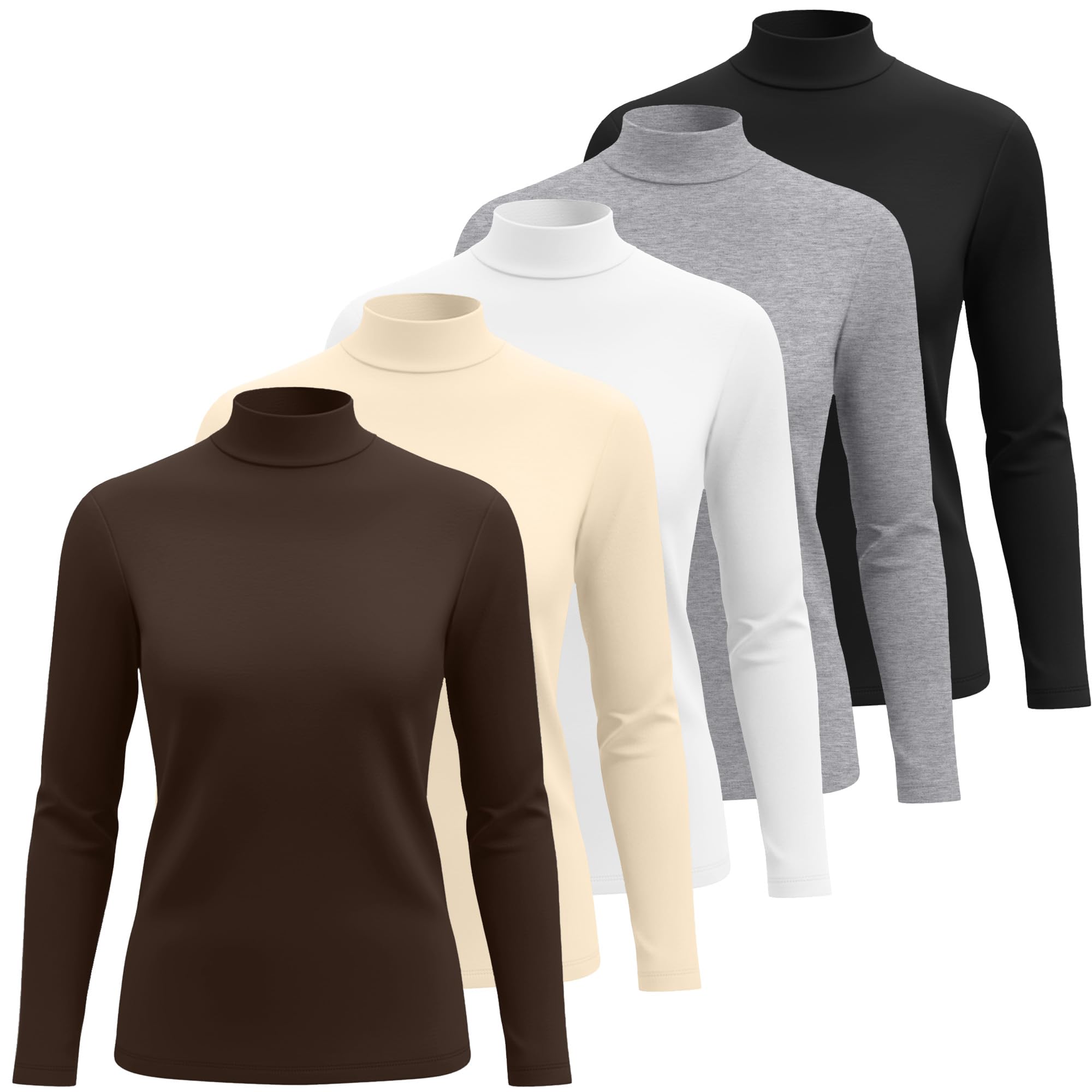 Lot de 5 T-Shirts Basiques à col roulé et Manches Longues en Coton pour Femme