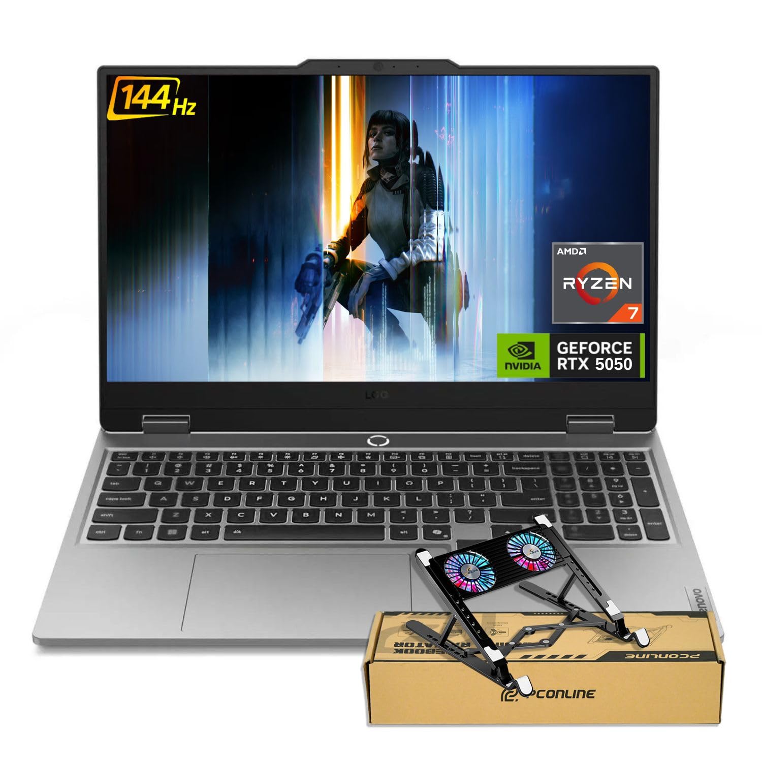 Lenovo LOQ RTX 5050 Gaming Laptop, 15.6" FHD 144Hz, AMD Ryzen 7 250, 16GB DDR5 RAM, 512GB SSD, Backlit Keyboard, RJ-45, Wi-Fi 6, Bundle with PCO Laptop Cooler, Grey, Windows 11 Home