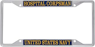 Desert Cactus US Navy Hospital Corpsman License Plate Frame Car Tag Holder for Front or Back of Car Enlisted Rating Insignia Officially Licensed Metal United States