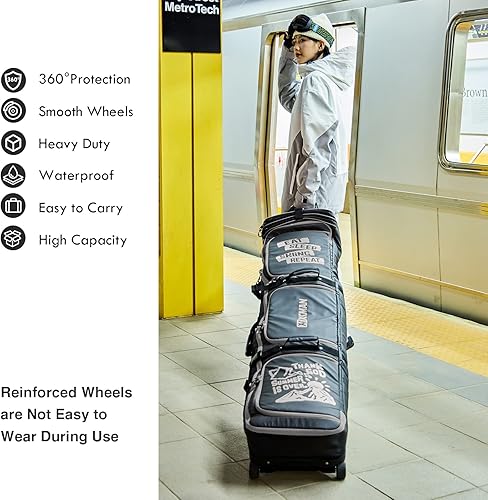 Miniatura 2 de XCMAN Bolsa de snowboard con ruedas de 63 a 75 pulgadas de longitud ajustable para botas de snowboard de viaje aéreo