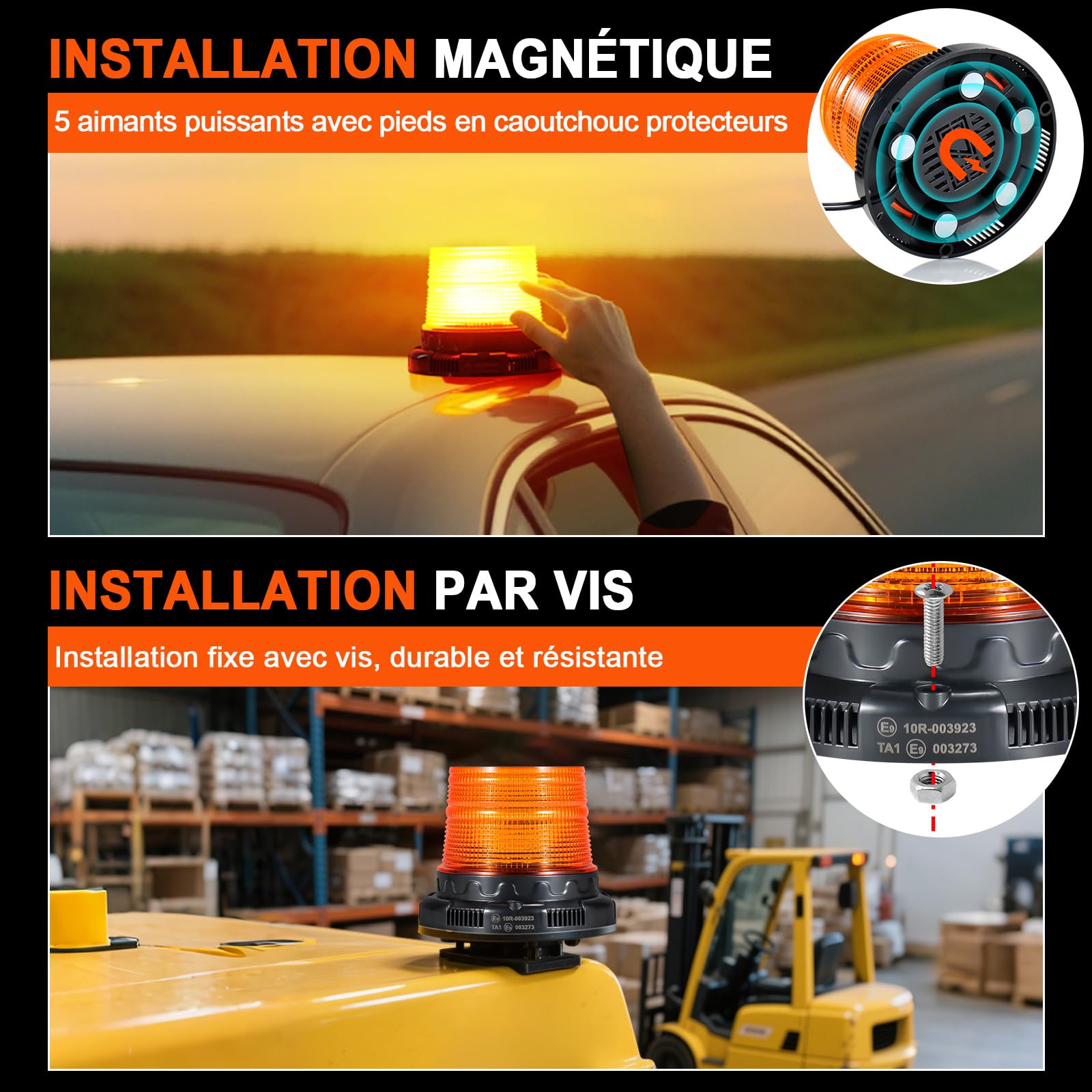AnTom Gyrophare LED 12V 24V Jaune avec Fonction d'Alerte Vocale, Lumière d'Avertissement, Câble de 3 Mètres et Double Interrupteur pour Camion, Tracteur, SUV, Voiture de Golf, Véhicules d'Urgence