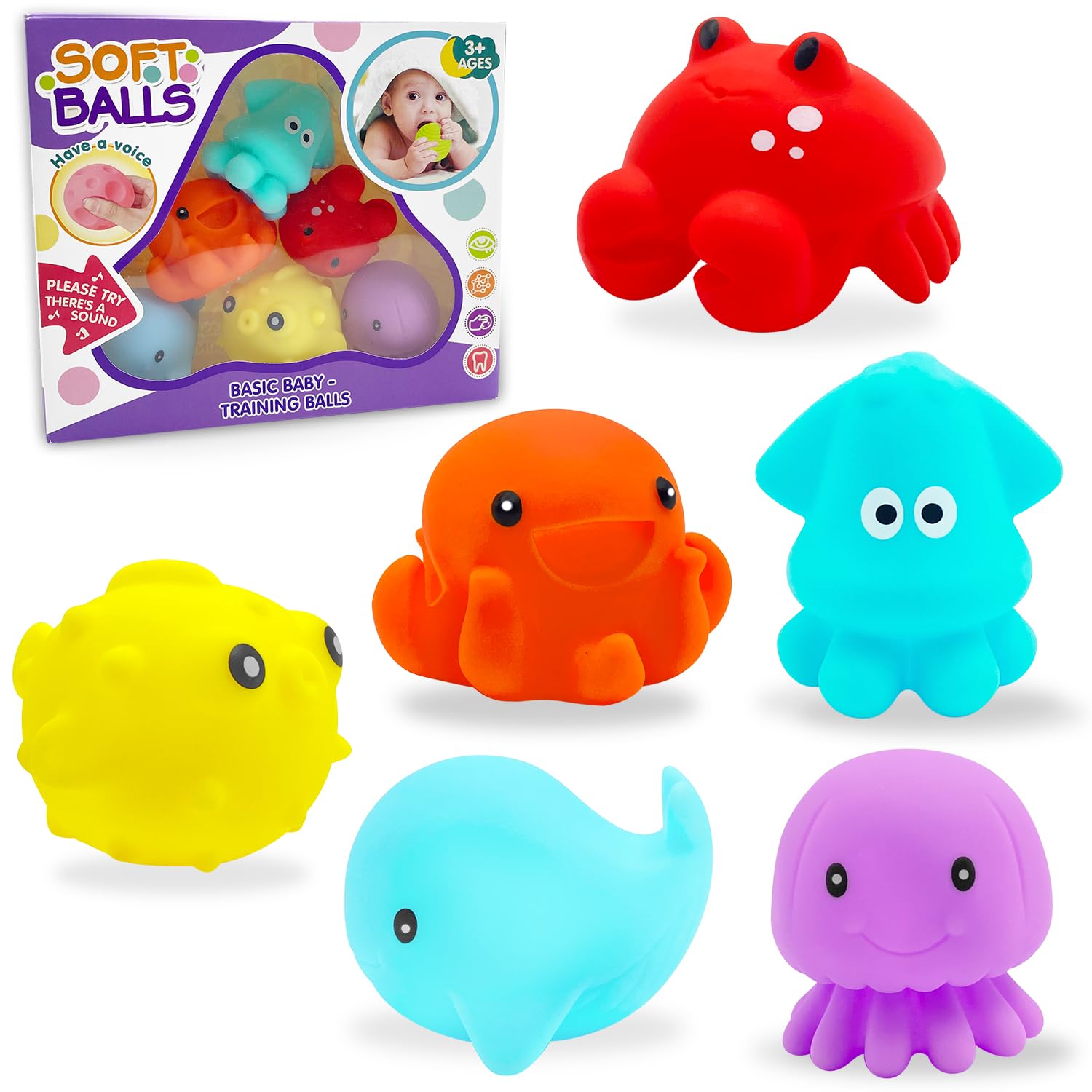Yeefunjoy 6 Piezas Juguetes de Baño, Juguetes Bañera Animales Marinos Juguetes Piscina Sensorial Silicona Juguetes de Piscina Squeeze para Bañera Flotante en Agua Regalos para Niños Niñas 1 2 3 Años