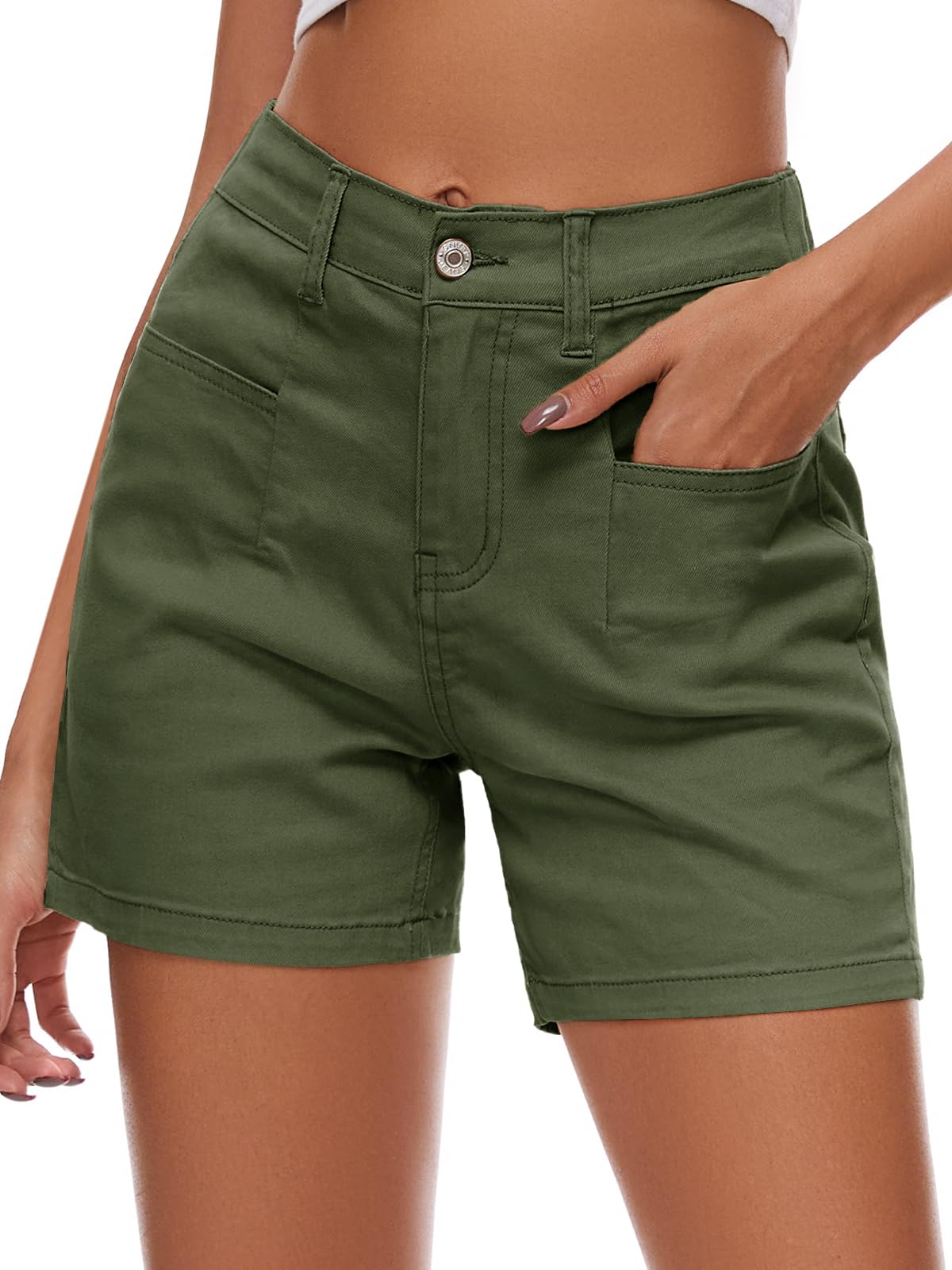 Rasutina Women Stretchy Jean Shorts High Waisted Denim Shorts for Women Chino Cargo Shorts Women's Summer Jorts