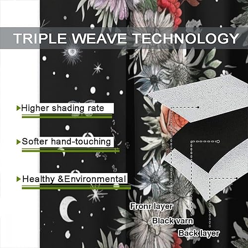 Miniatura 133 de Retro 70s Floral Blackout Window Curtains, Watercolor Flower Plant Rustic Modern Style Pattern Window Drapes, for Bedroom Living Room 42x45in 2