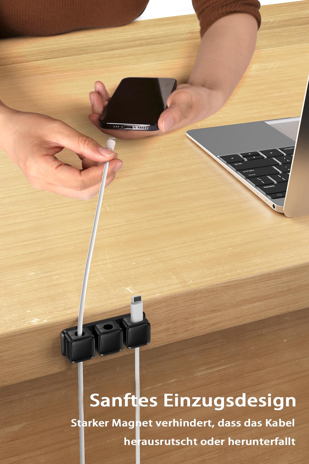smofish Kabelhalter Kabelclips Kabel Management, 6 Pack 10-Slot Magnetische Schreibtisch Kabel Organizer, Stark Haftende Draht Ladegerät Halter Geschenk für Nachttisch, Küchengeräte（schwarz）