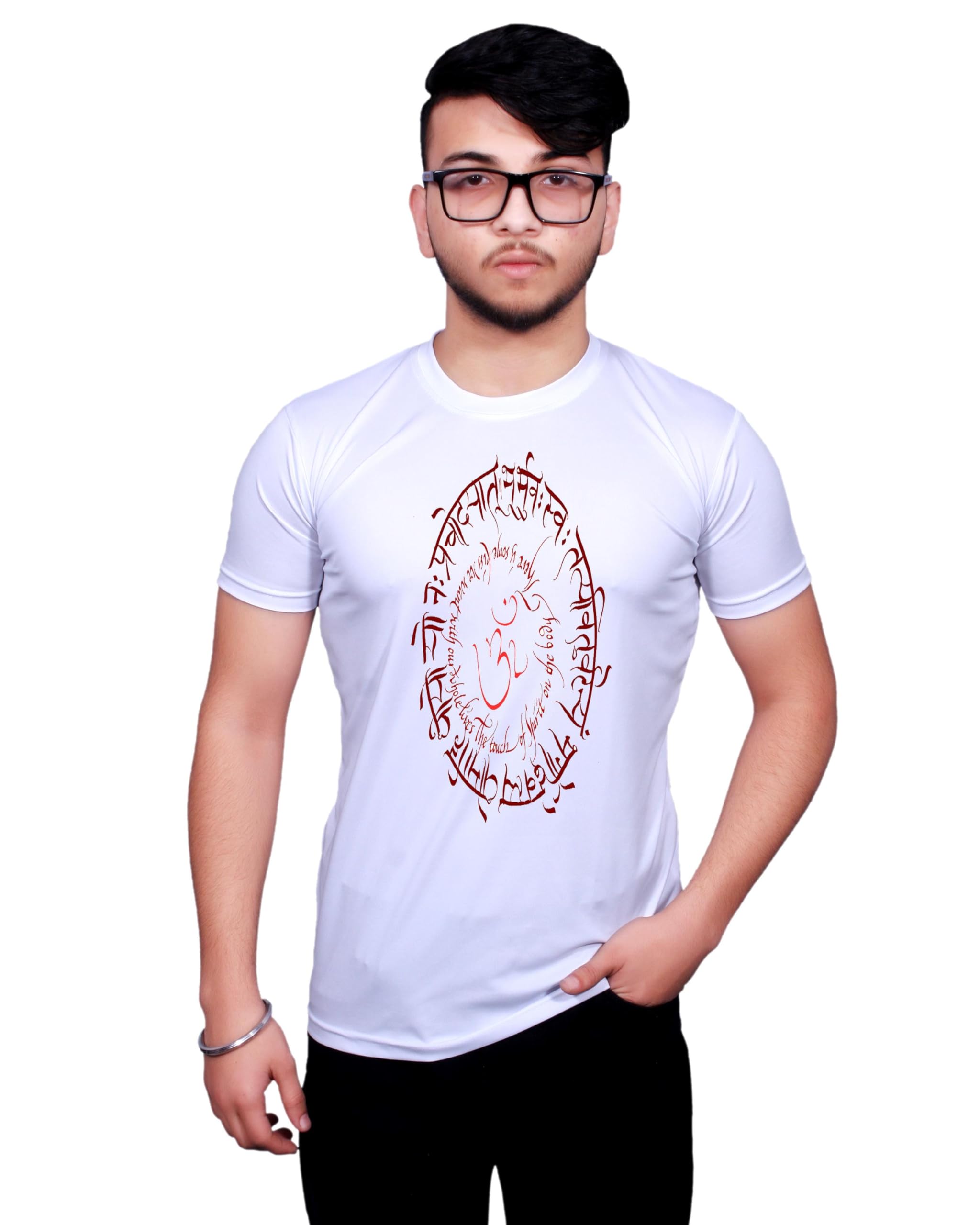 NITYANAND CREATIONS Polyester Round Neck Printed Half Sleeve Casual Regular fit T-Shirt for Men and women-MHLXMI-4345