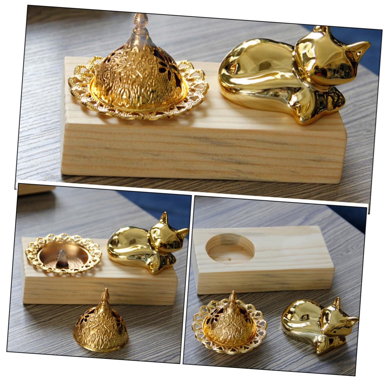 3 Sätze Holz Metall Räuchergefäß Aromatherapie Censer für Zuhause Büro Meditation Orientalisches Design mit Stabiler Bauweise und Feiner Verarbeitung
