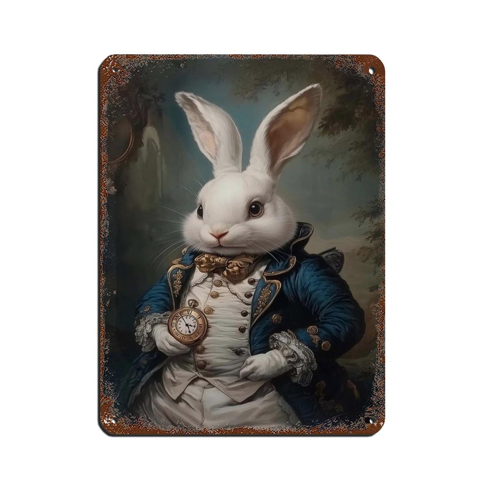 White Rabbit Victorian Portrait Art Tin Sign Vintage Metal Pub Club Cafe Bar Home Wall Art Decoration Poster Retro 12x16inch(30x40cm)