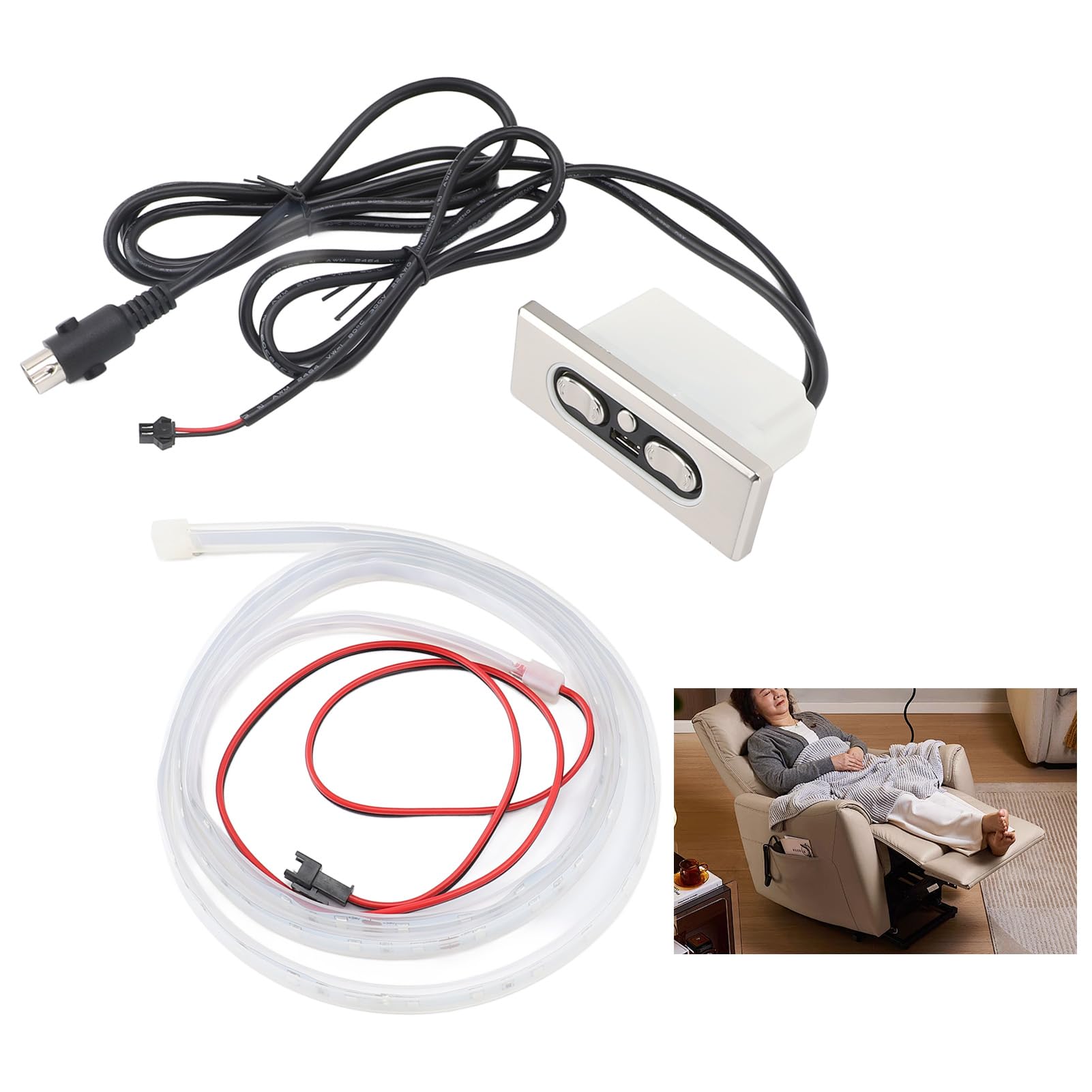 Telecomando Manuale a 2 Pulsanti e 5 Pin, Telecomando Retroilluminato per Poltrone Elevabili, Poltrona Reclinabile Elettrica, Asta di Spinta CC, per Ascensore a 2 Motori con Barra Luminosa