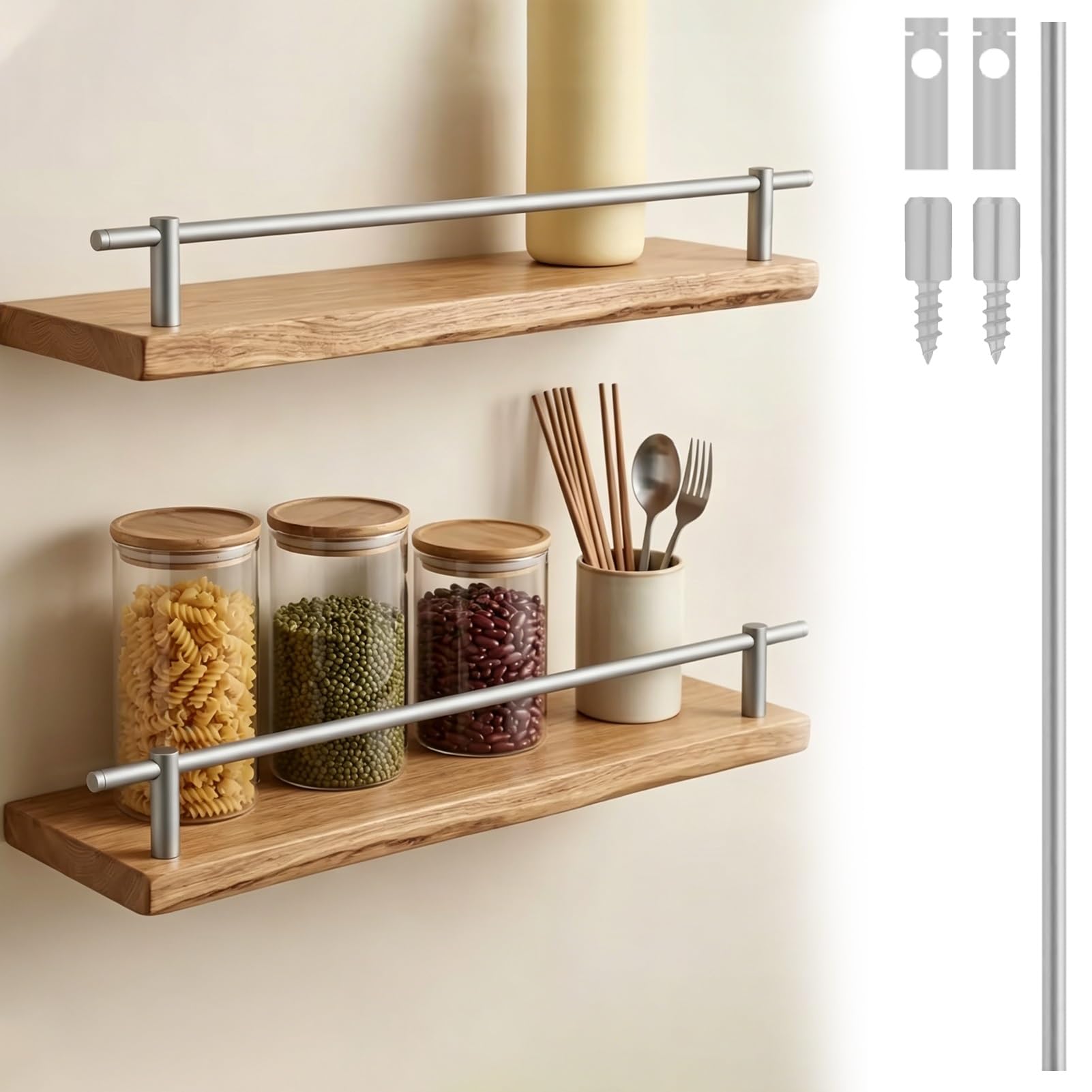 Custom Shelf Guard for Kitchen Cabinets 12 inch 24 inch 30 inch, Aluminum Tipping Gallery Rails Set with End Post, Silver Gallery Rails for Shelves(5inch/12.7cm)