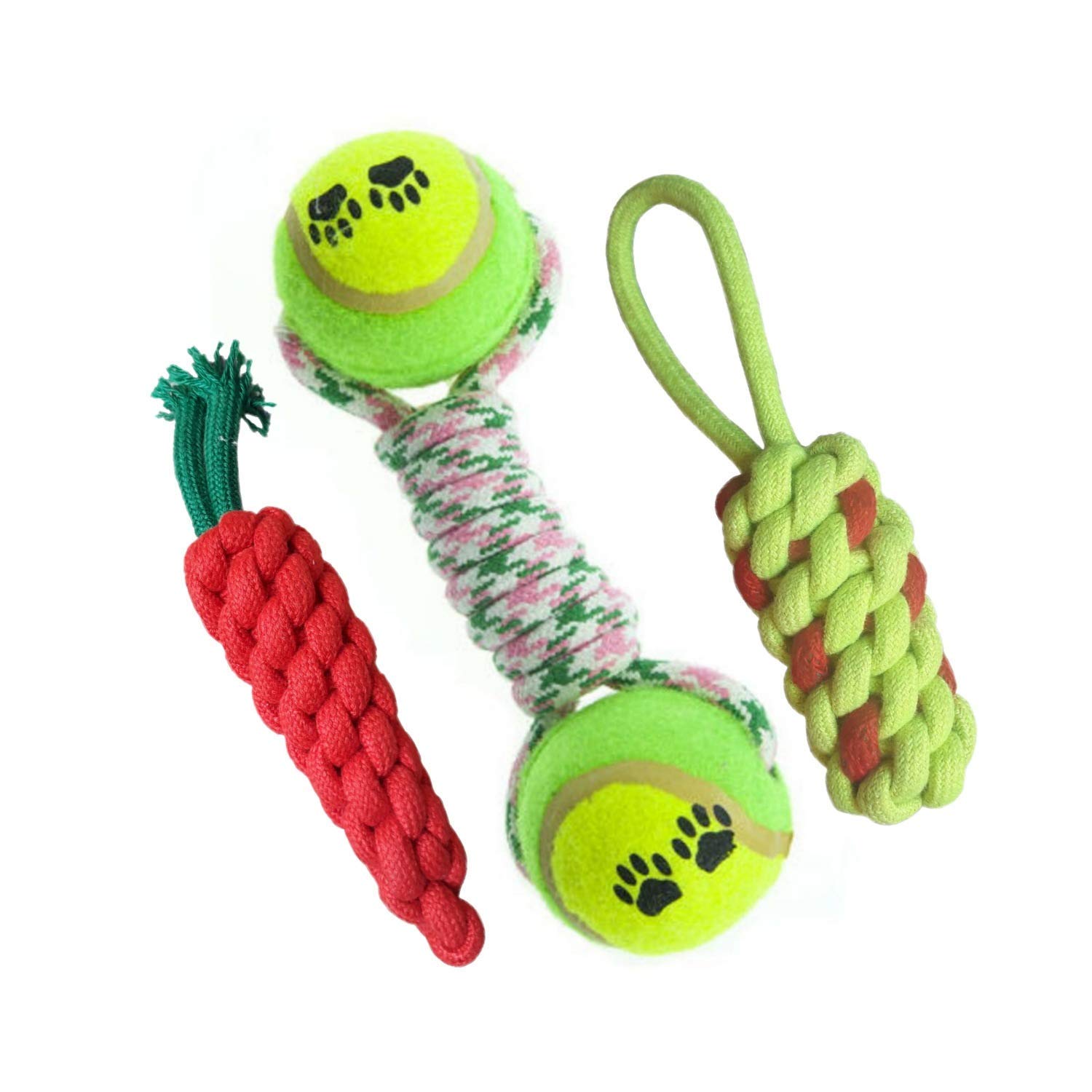 Kitty Flex Combo of 3 Durable Pet Teeth Cleaning Chewing Biting Knotted Small Puppy Toys -100% Natural & Safe Cotton (Color May Vary)