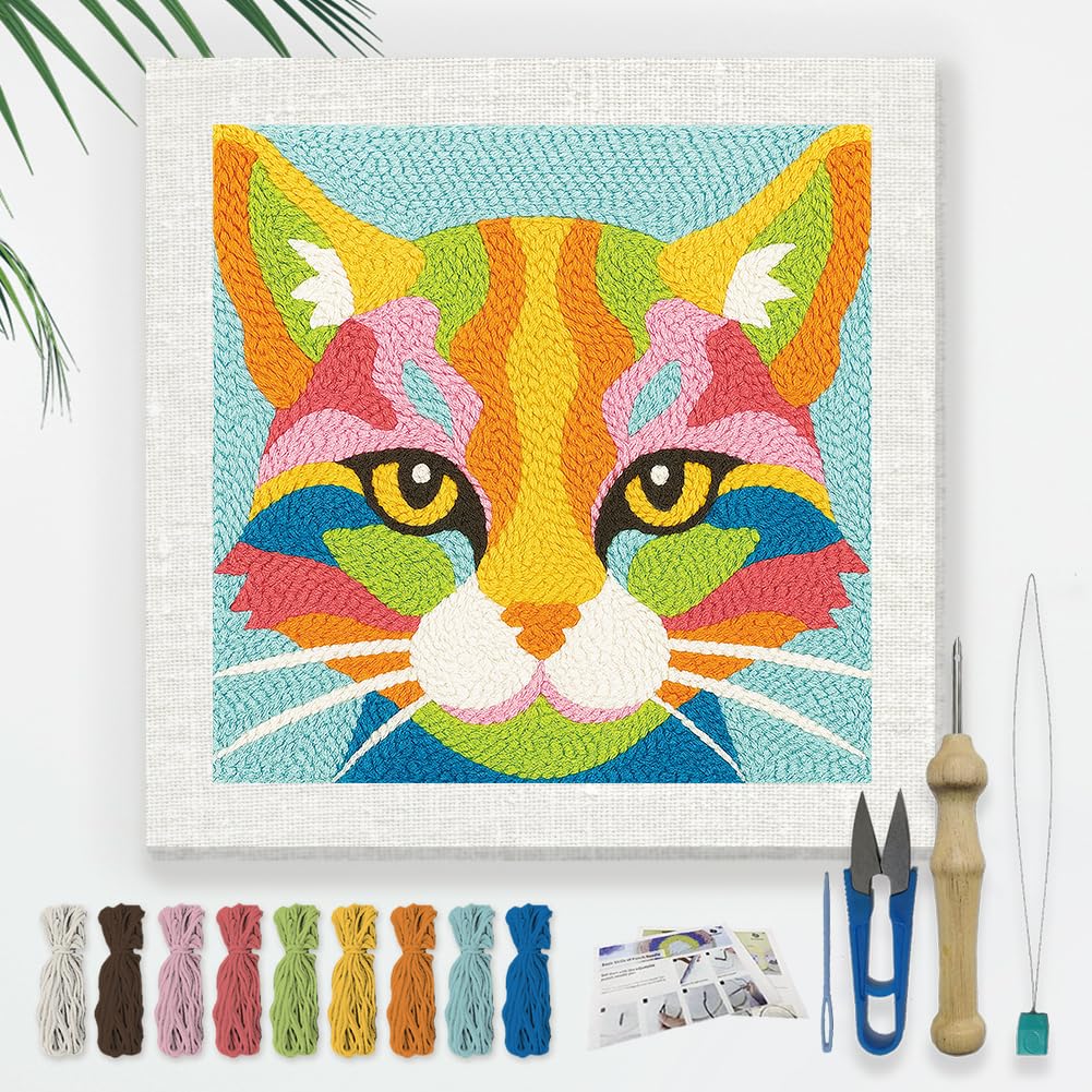 DOODLREAM Colored Cat Head DIY Punch Needle Embroidery Kit for Beginner โ image 1