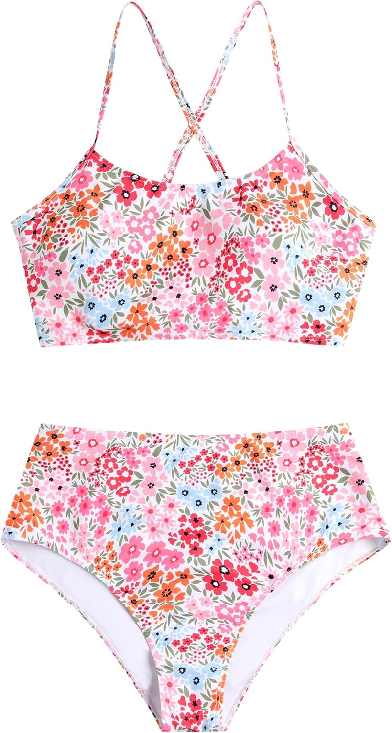ZAFUL Women's High Waisted Bikini Set Crisscross Tankini Swimsuit Tummy Control Ruched Bathing Suit