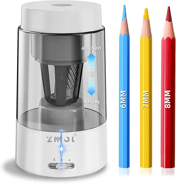ZMOL Electric Pencil Sharpener for Colored Pencils, Rechargeable Hands-Free Pencil Sharpeners,Fully Automatic Robot Pencil Sharpener, Auto in & Out, Pencil Sharpeners for Kids Home