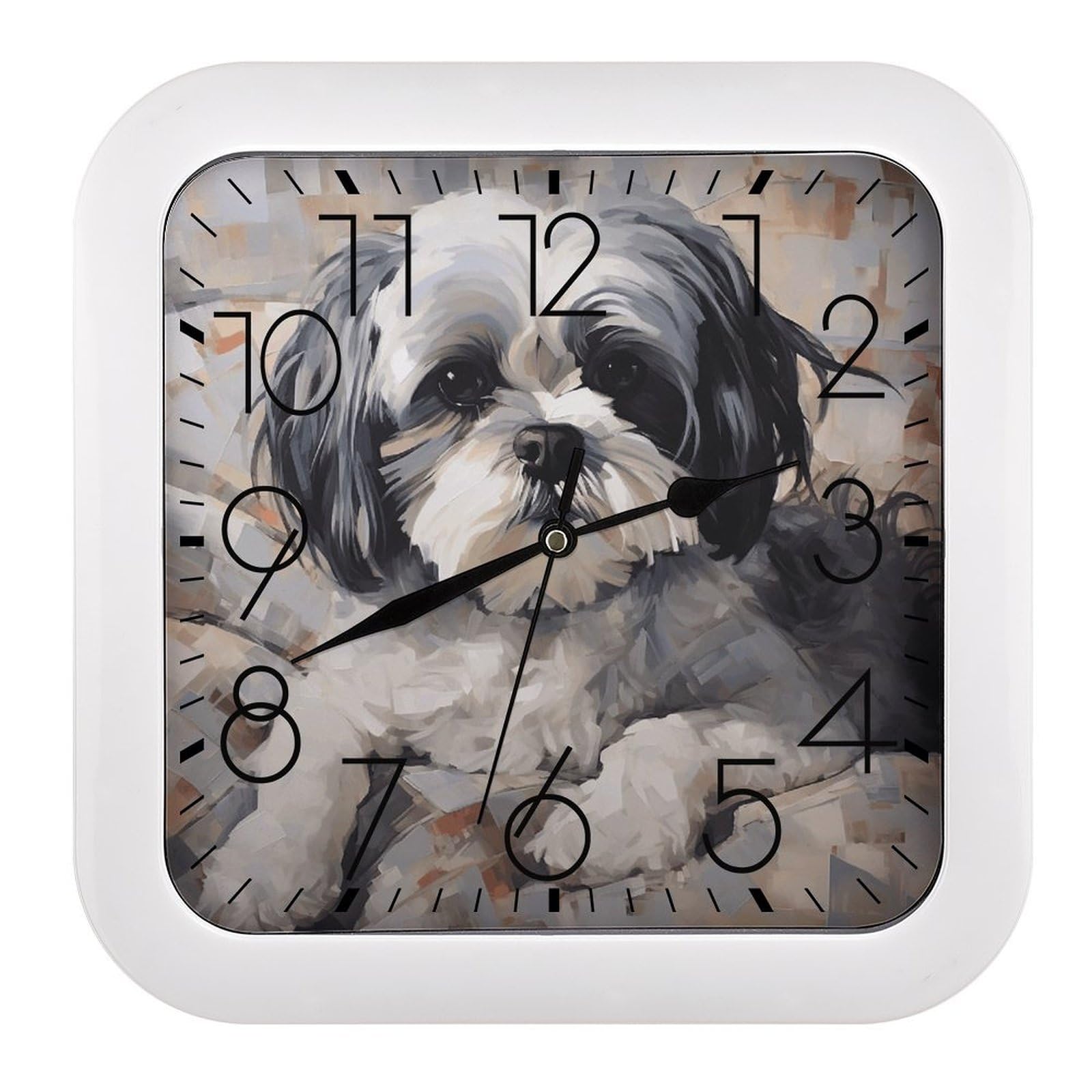 VstaDank Shih Tzu Wall Clock Silent Non-Ticking Clocks Modern Frame Square Wall Clocks Battery Operated Analog Clock Home Decor for Living Room Bathroom Kitchen Office 10 in