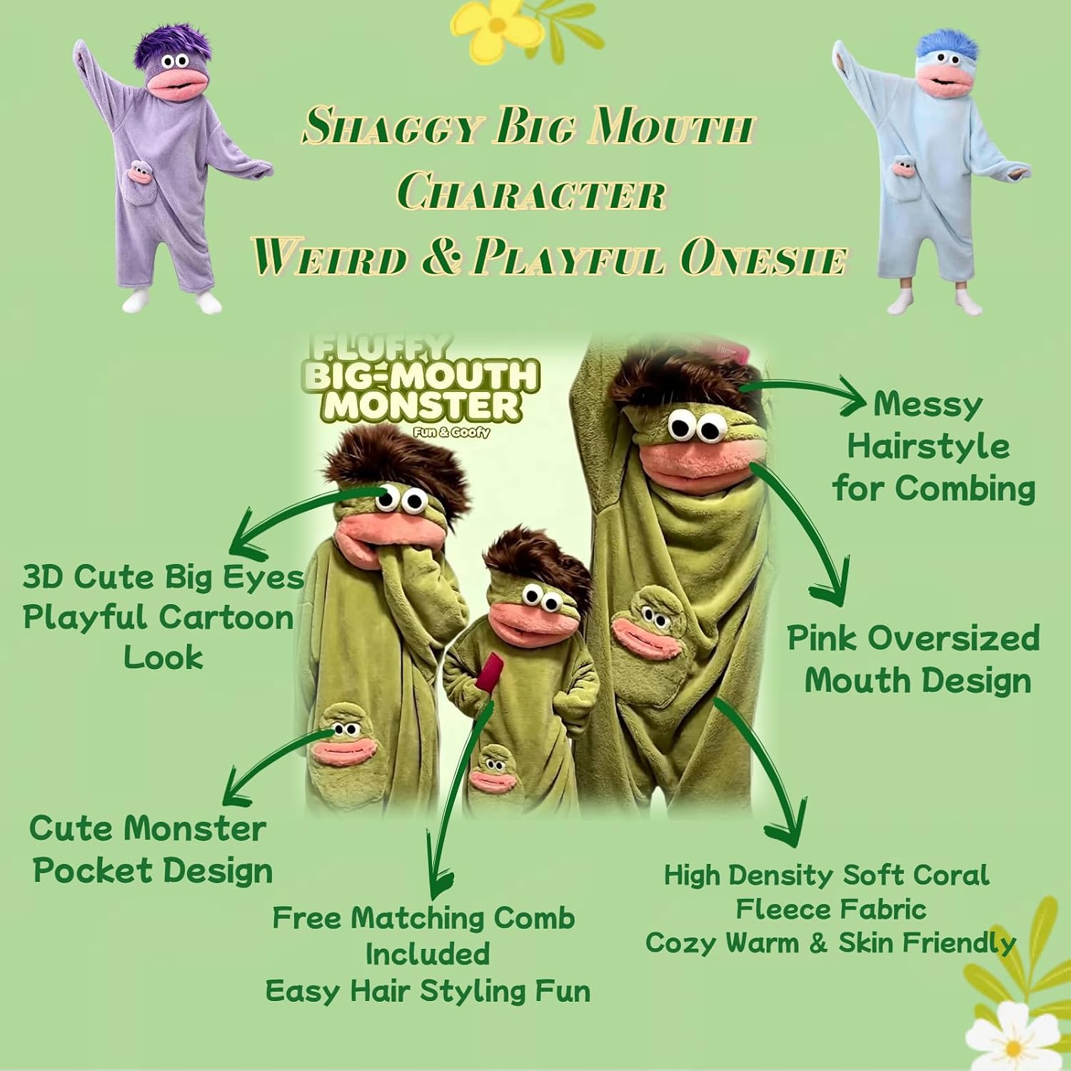 Kids Funny Big Mouth Monster Onesie,Halloween Cosplay Costume