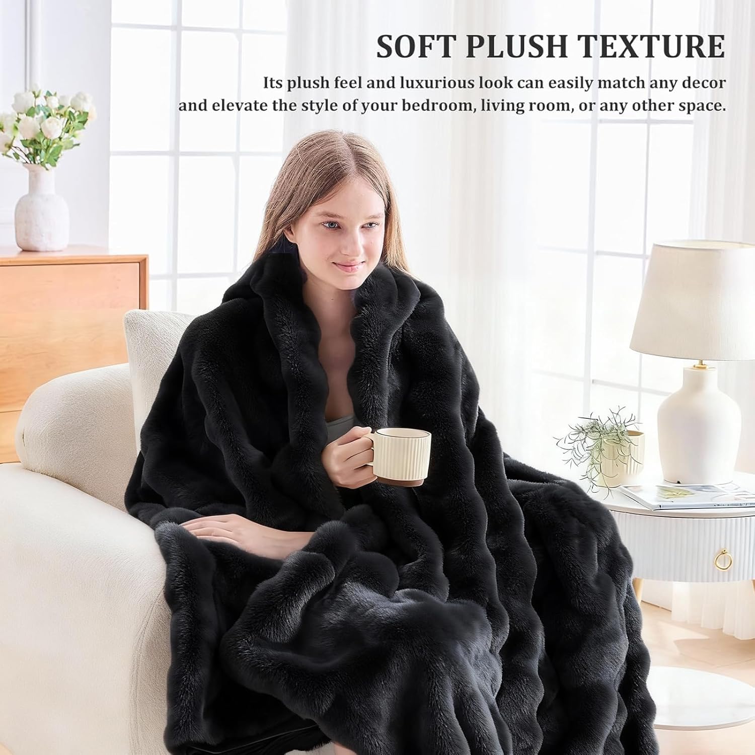 Faux Fur Twin Blanket for Couch, 1000 GSM Cozy Fuzzy Fluffy Soft Plush Thick Bubble Sherpa Blanket for Sofa Bedroom Living Room, Mothers Day Birthday Gifts for Women Home Decor - Image 2