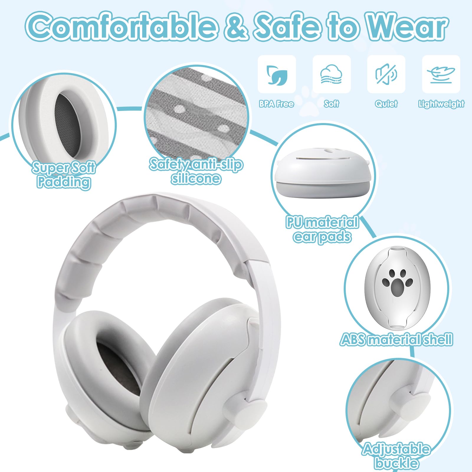 2 en 1 Cascos Bebe Antiruido, Protectores Auditivos para Bebés con Diadema Ajustable, Orejeras Reductoras de Ruido Niños, para Viajes y Entornos Ruidosos, para Bebés de 0 a 48 meses