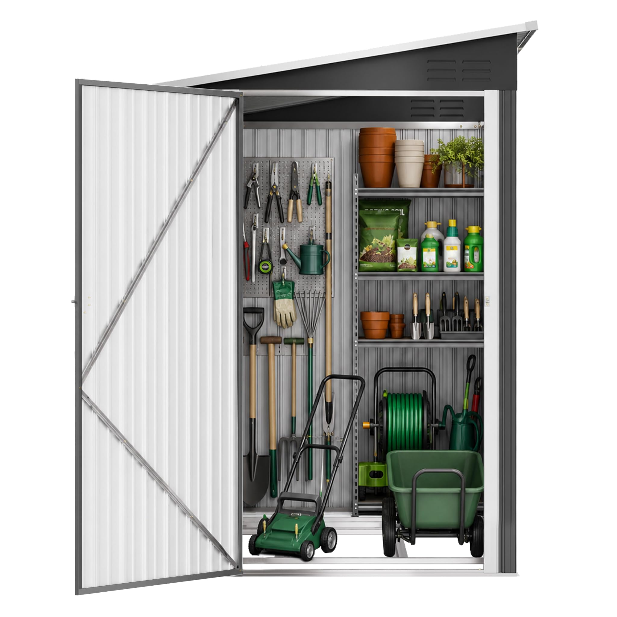 Metall Gerätehaus 180x117x162cm Geräteschuppen mit Pultdach abschließbarer Tür, Stark & Rostfrei wetterfestes Gartenhaus 4m³ Outdoor Garten Schuppen Schrank für Hinterhof Rasen Schwarz