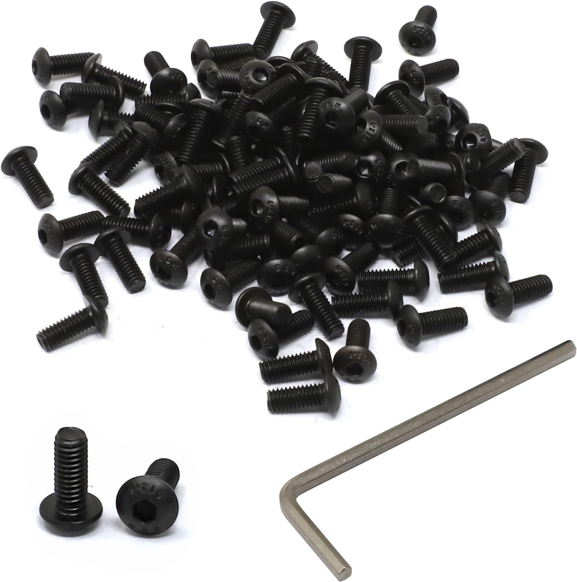 iexcell 100 Pcs M4 x 10mm Thread Pitch 0.7 mm Alloy Steel 12.9 Grade Hex Socket Button Head Cap Screws Bolts Kit, Black Oxide Finish