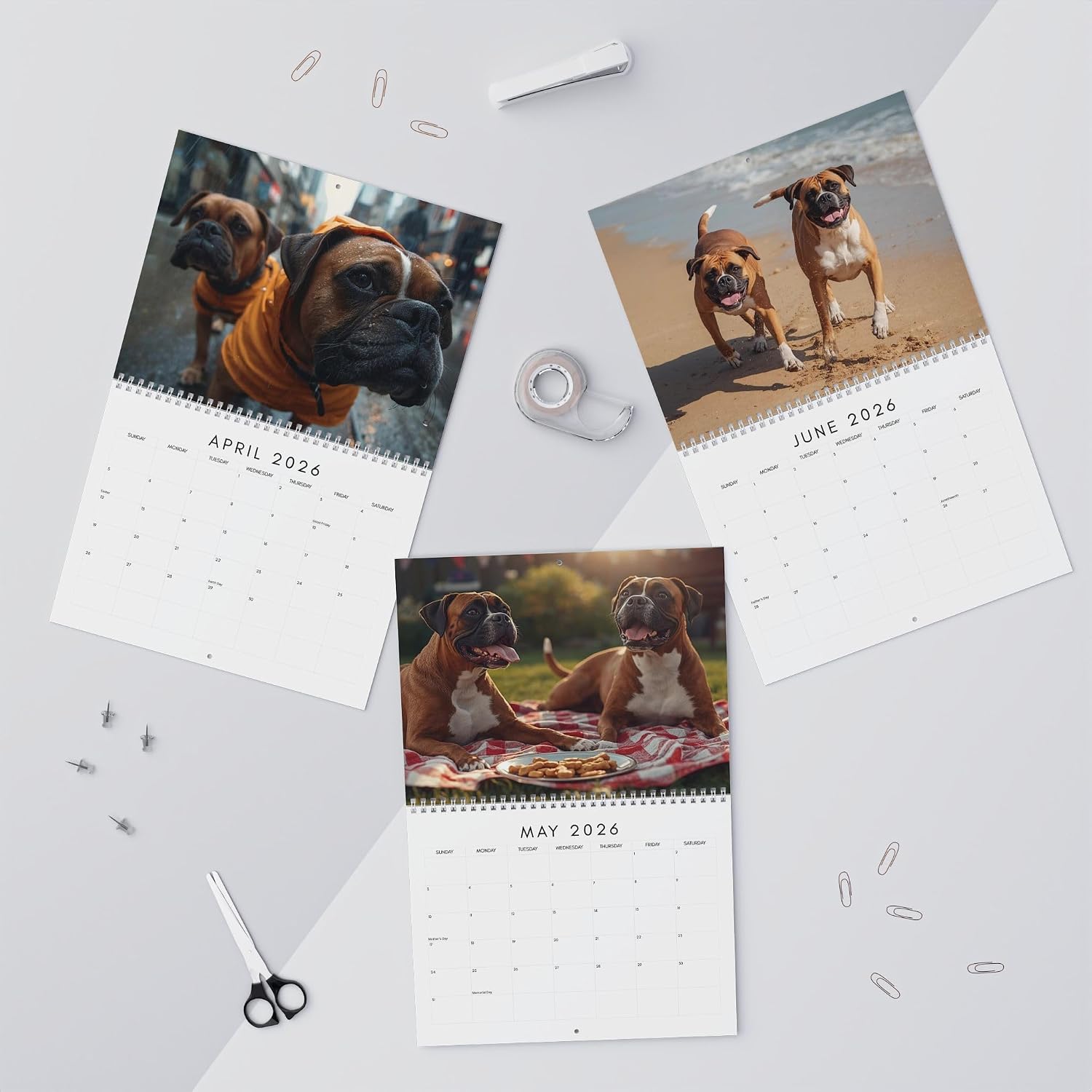 2026 Boxer Dog Wall Calendar – 12 Month Calendar with Adorable Boxers & U.S. Holidays – Dog Lover Gift, Office & Home Decor