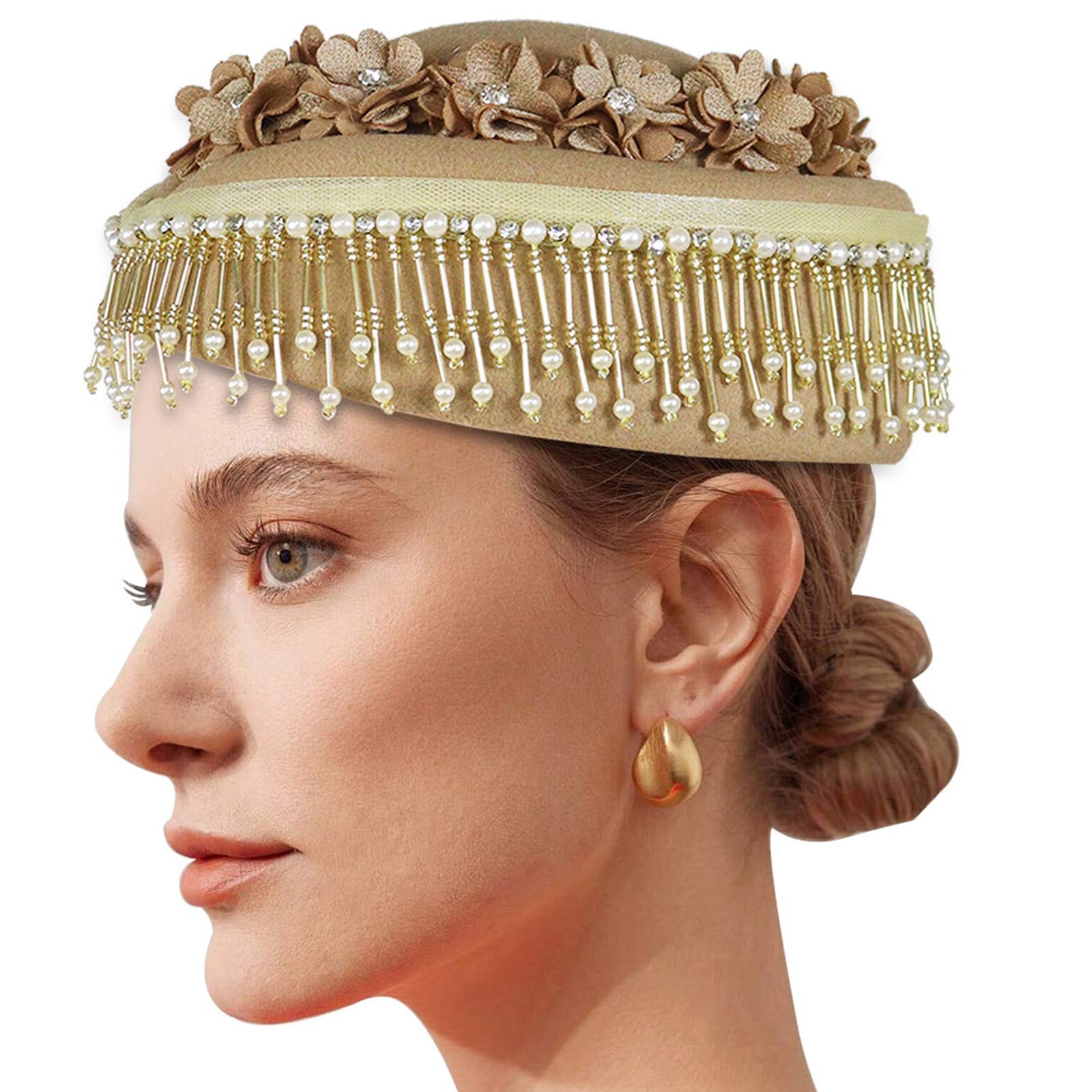 Béret hôtesse de l'air fleurs strass pour bal masqué costume
