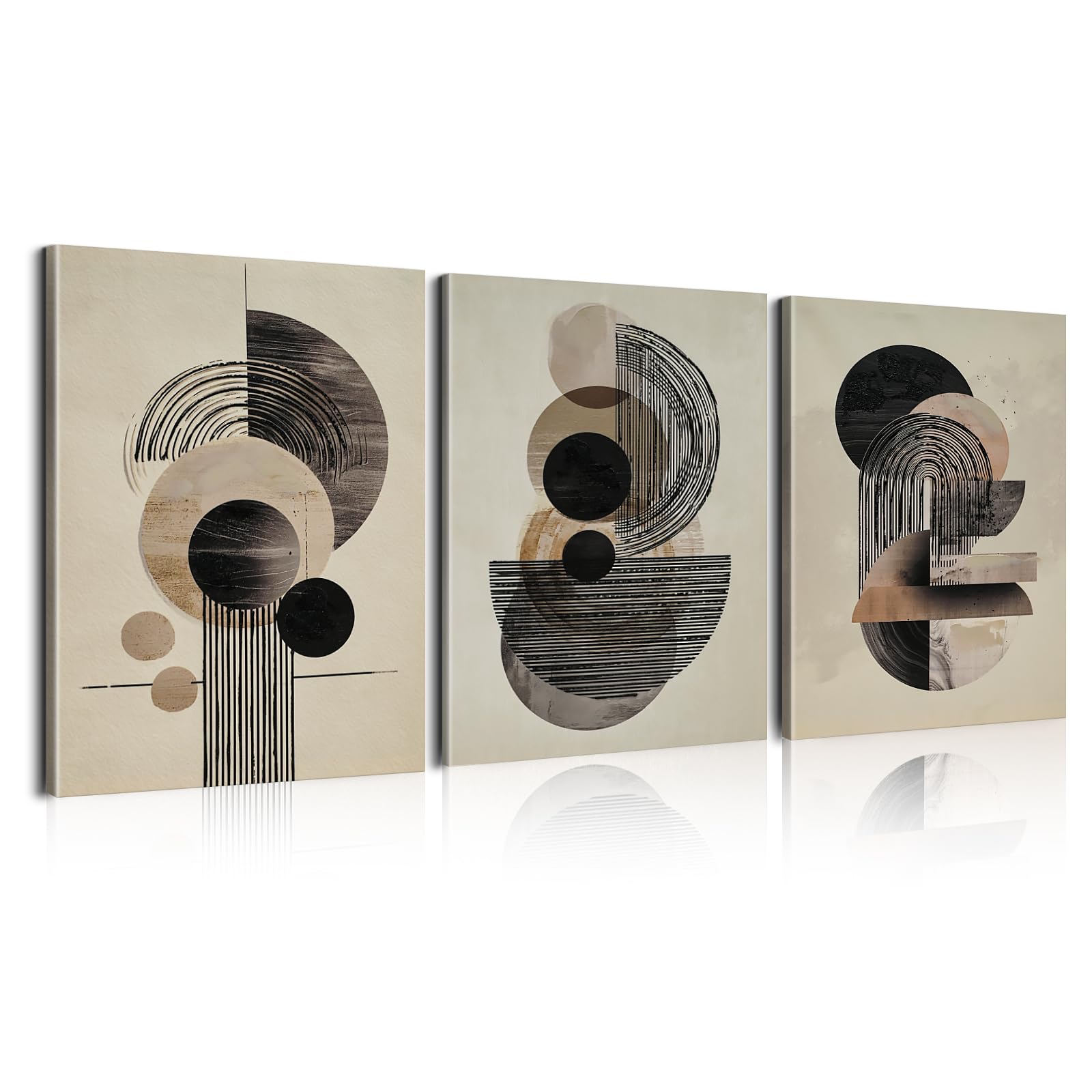 LJXDUBAF Abstrakte geometrische Leinwand-Wandkunst, 3er-Set, moderne neutrale Wandbilder für Wohnzimmer, minimalistische Leinwand-Wandkunst, Wanddekoration