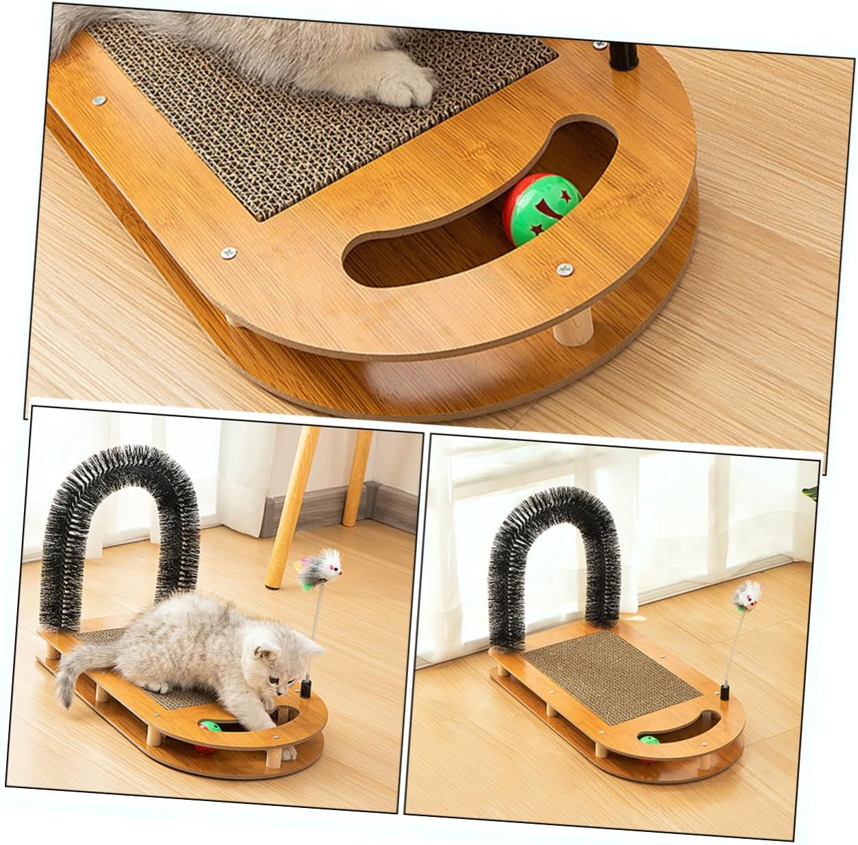 Cat Scratching Board U-Shaped Sturdy Scratcher with Interactive Ball Track for Indoor Cats Kitten Multi-Function Floor Accessory Pet Supplies