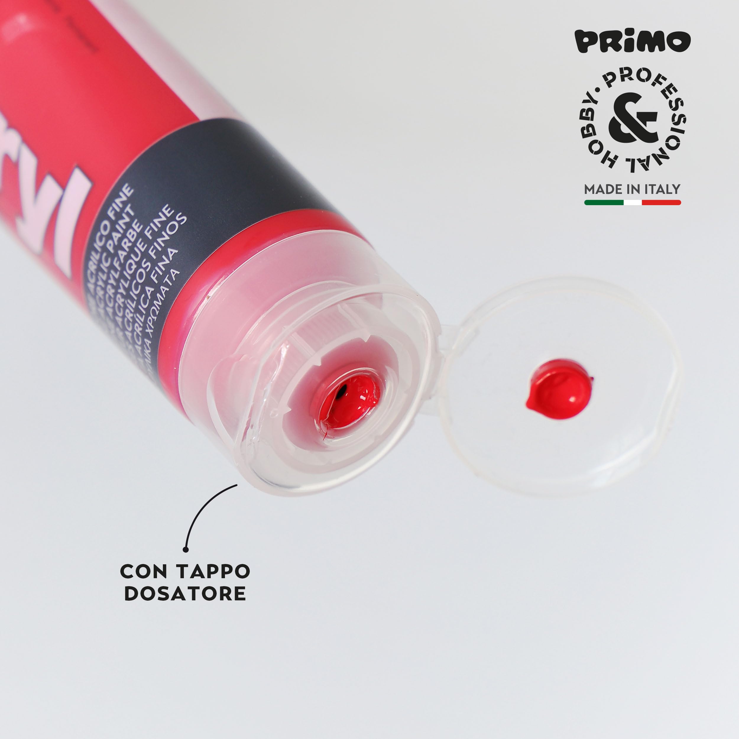 PRIMO Hobby & Professional - Box 15 Colori Acrilici per Dipingere 75ml Artisti +14Anni 5 Pennelli + 1 Pasta Strutturante + 2 Cartoncini Tele Colori per Tessuti Permanenti Lavoretti Creativi Cartoleria