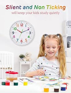 Kids Wall Clock Telling Time Teaching Wall Clocks Silent Non Ticking Clocks Battery Operated, Rustic Farmhouse Modern Clock Decorative for Kitchen Living Room Bedroom - 10 Inch
