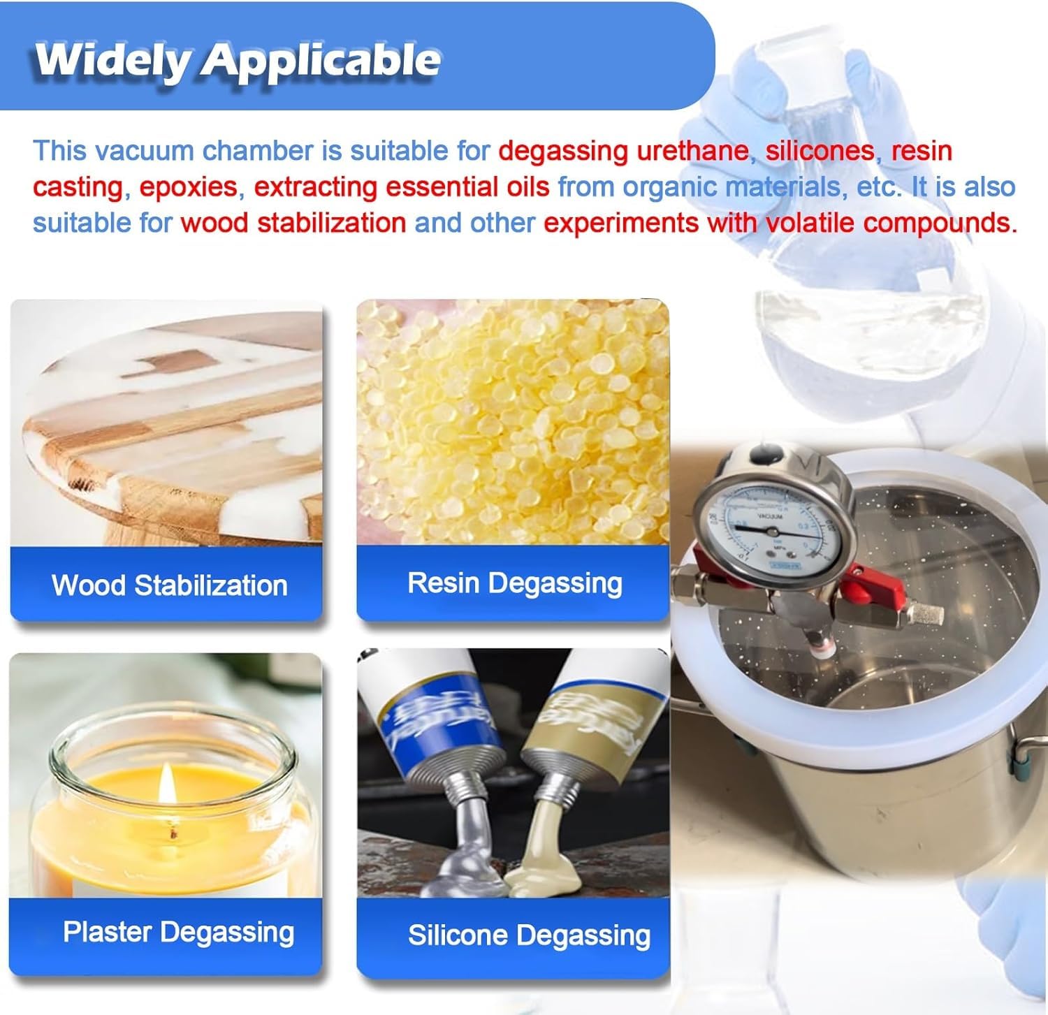 Vacuum Degassing Chamber with Acrylic Lid & Hose, 304 Stainless Steel Degassing Vacuum Chamber/Vacuum Pot, for Epoxy Resin Casting Silicone & Plaster Degassing(26Gal/100L)