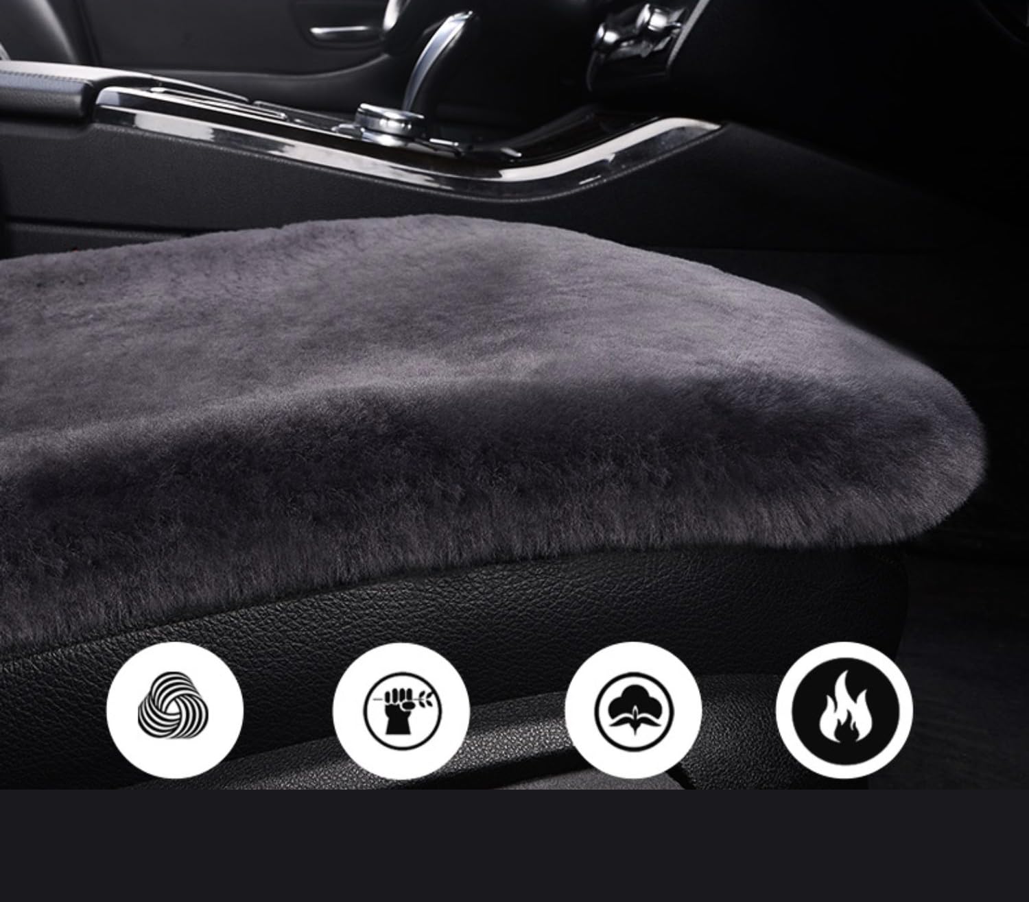MLOVESIE Genuine Australian Sheepskin Car Seat Pad - 19.2x19.2 Inch, Non-Slip Backing, Dark Gray - View #8