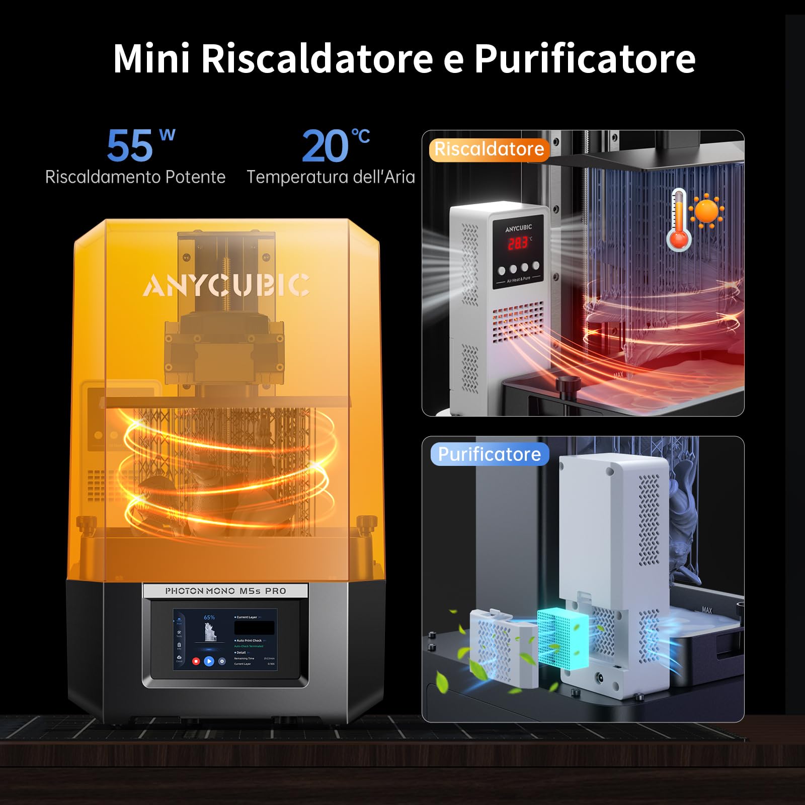 Anycubic Stampante 3D Resina Photon Mono M5s Pro 14K con Livellamento Automatico, Velocità 3 Volte Superiore, Mini Riscaldatore e Purificatoree e Altro Ancora, Per i Giocatori 3D Dalle Mille Esigenze