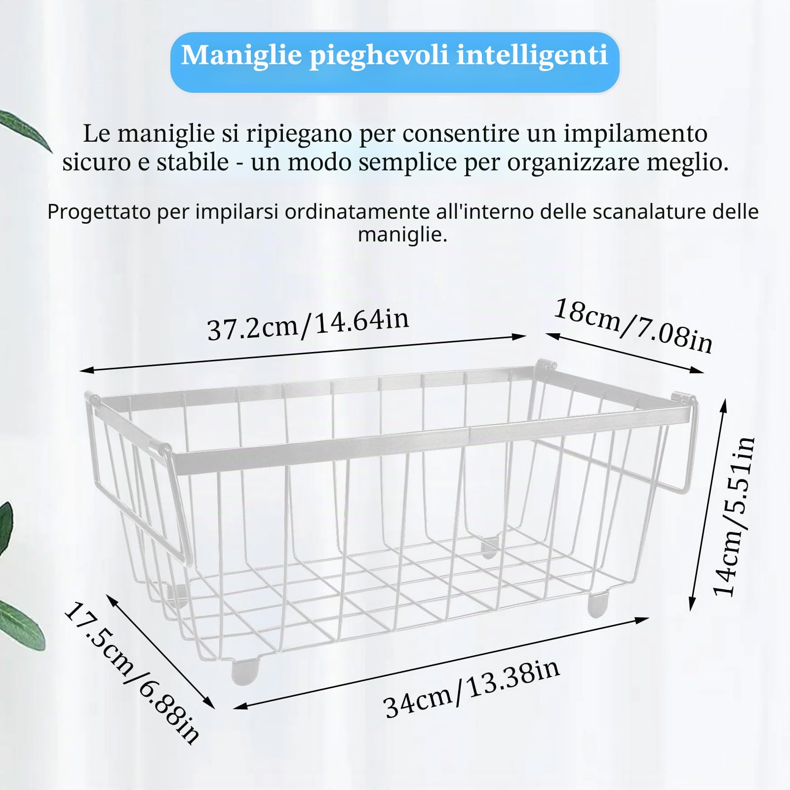 4 Pezzi Cestini per Congelatore a Pozzetto, 37.2x18x14cm Cestelli per Congelatore Impilabile con Manici Piegato e Fondo Antiscivolo, Cesto per Congelatore in Filo Metallo Cesto per Freezer 141-198L