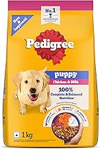 Pedigree Puppy Dry Dog Food, Chicken & Milk, 1 kg, Contains 37 Essential Nutrients, 100% Complete & Balanced Food for Puppies