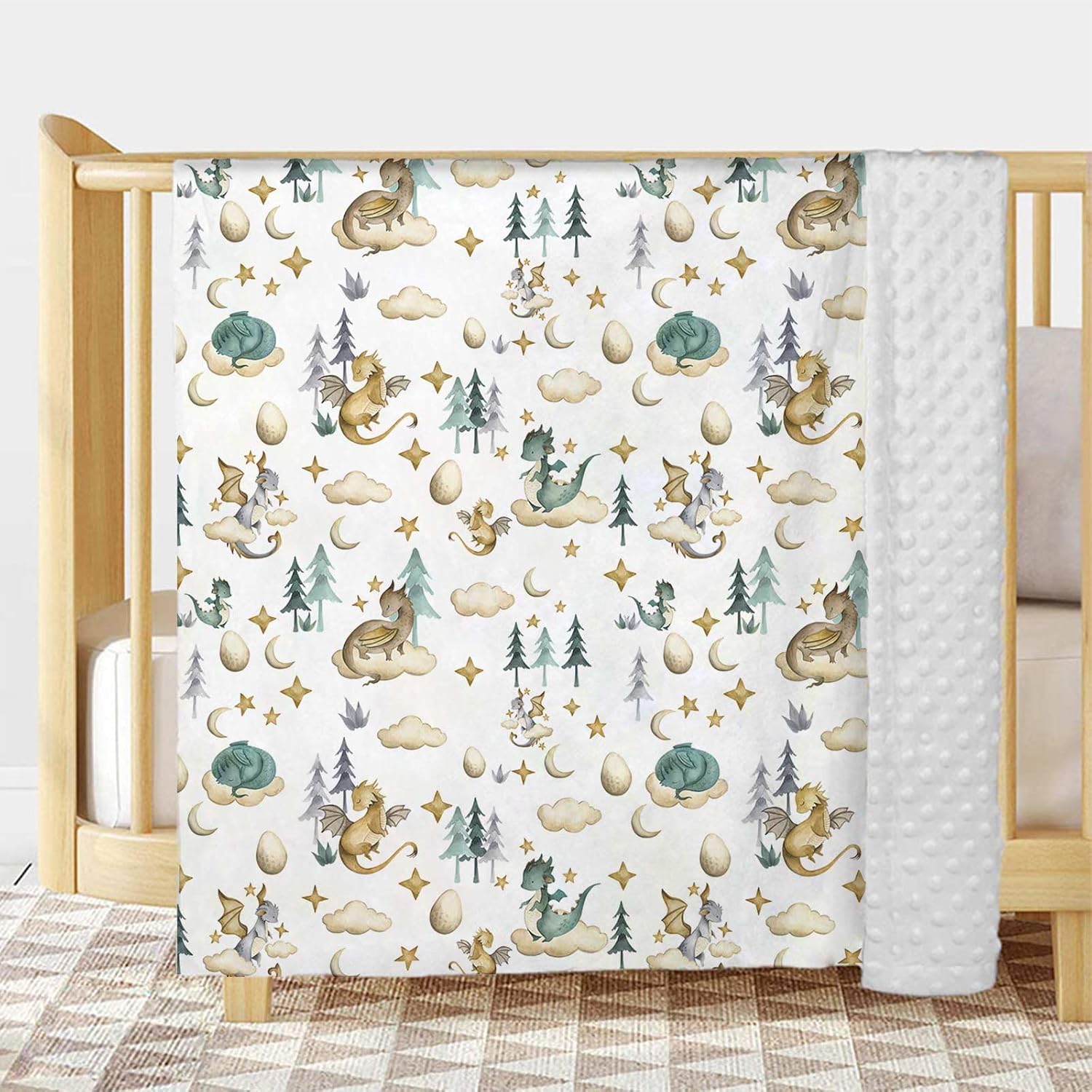 Dragon Baby Blanket for Unisex Soft Minky Blanket with Double Layer Dotted Backing, for Toddler, Newborn Crib, Stroller, Fairy Tale Theme Nursery Egg Moon Stars Cloud Receiving Blankets, 30"x40" - Image 2