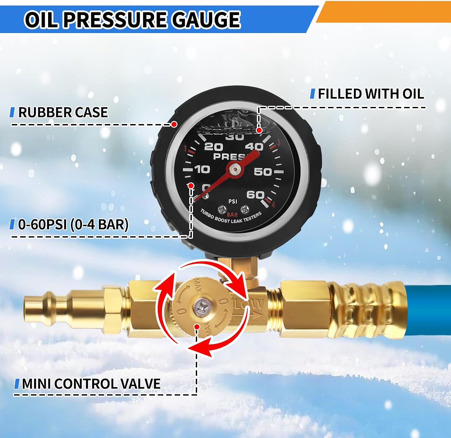 Boltigen 2025 RV Winterization Kit with New Upgraded Oil Pressure Gauge, 12'' Camper Winterizing Sprinkler Blowout Adapter, Winterize Blow Out Plug for Boat Travel Trailer Motorhome Garden Hose Faucet