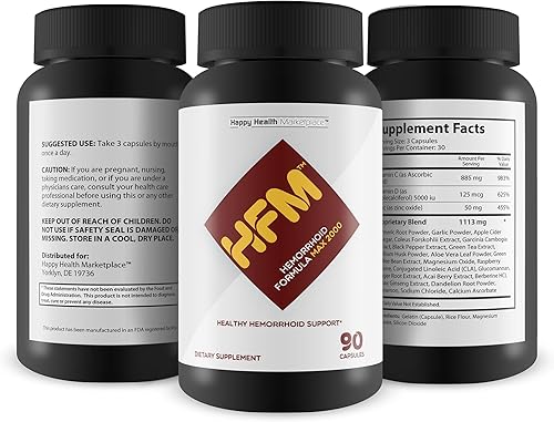 Miniatura 4 de HFM Hemorroid Formula Max 2000 - Suplemento natural de apoyo para las hemorroides - Ayuda a mejorar la circulación y reducir la hinchazón para
