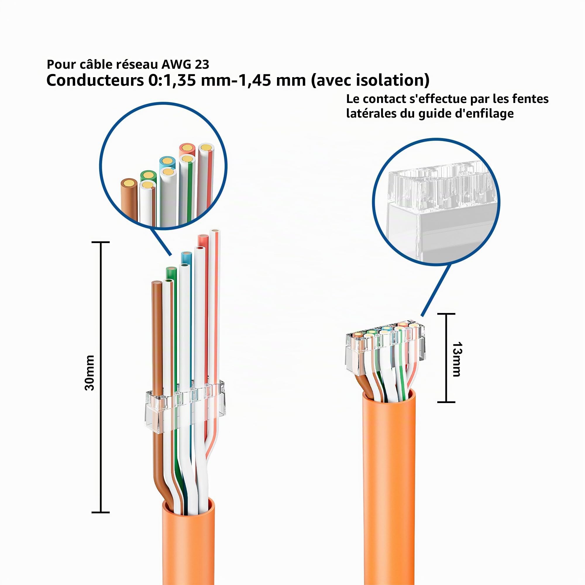 FGB Lot de 100 connecteurs RJ45 CAT 7 CAT 6A 10 Gbps - Connecteurs réseau Pass-Through et blindés - Plaqué or 50 μ - Fiche LAN pour câble de pose AWG23 POE