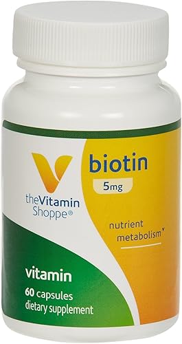 The Vitamin Shoppe Biotina 5,000MCG, apoyo al metabolismo de nutrientes para un cabello saludable y vibrante, piel sana y uñas fuertes, producción