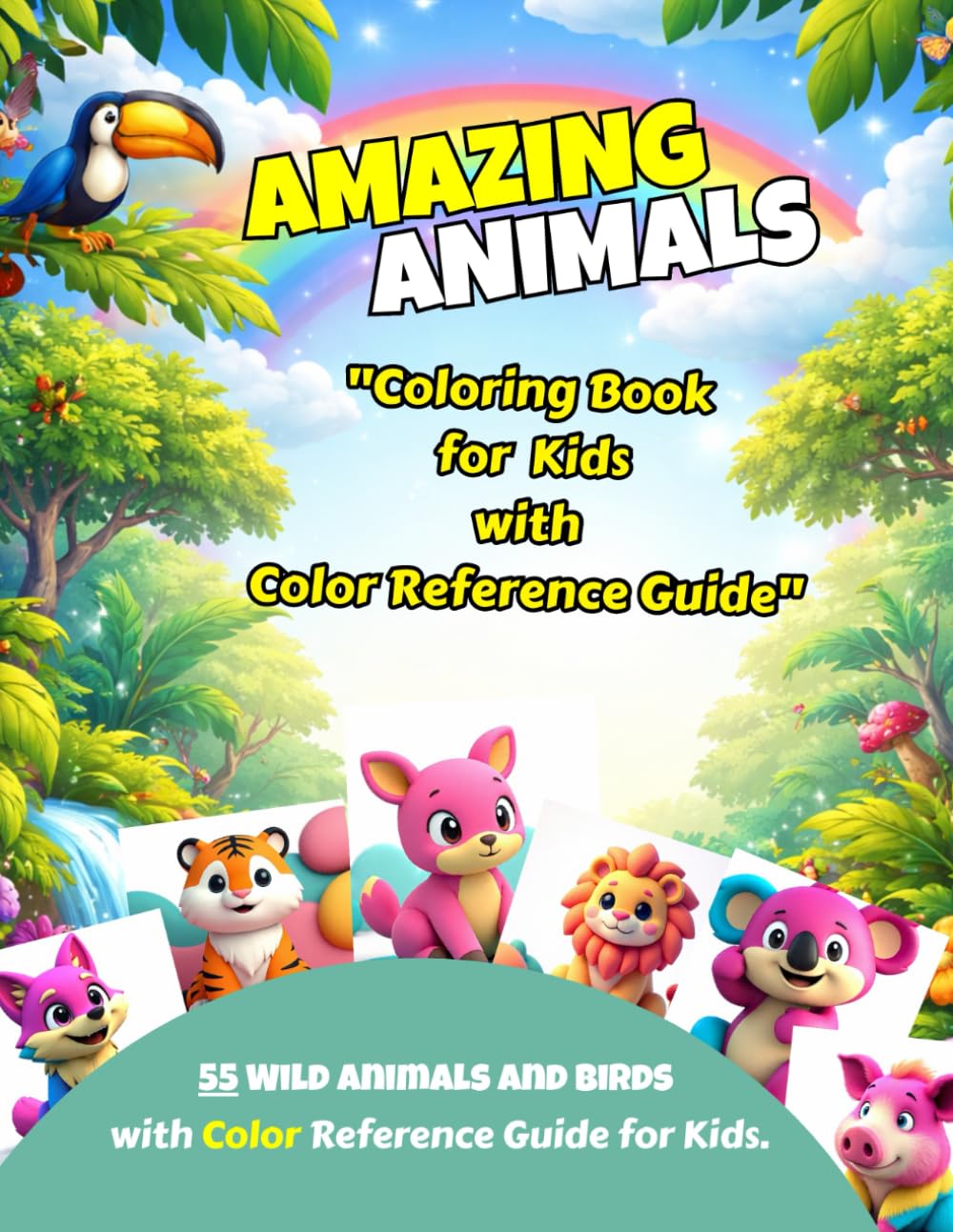 Amazing Animals Coloring Book for Kids (Vol. 1): 55 Cute Wild Animals and Birds with Color Reference Guide: Learning & Fun Activity Book for Toddlers and Kids      Paperback – Large Print, January 5, 2026