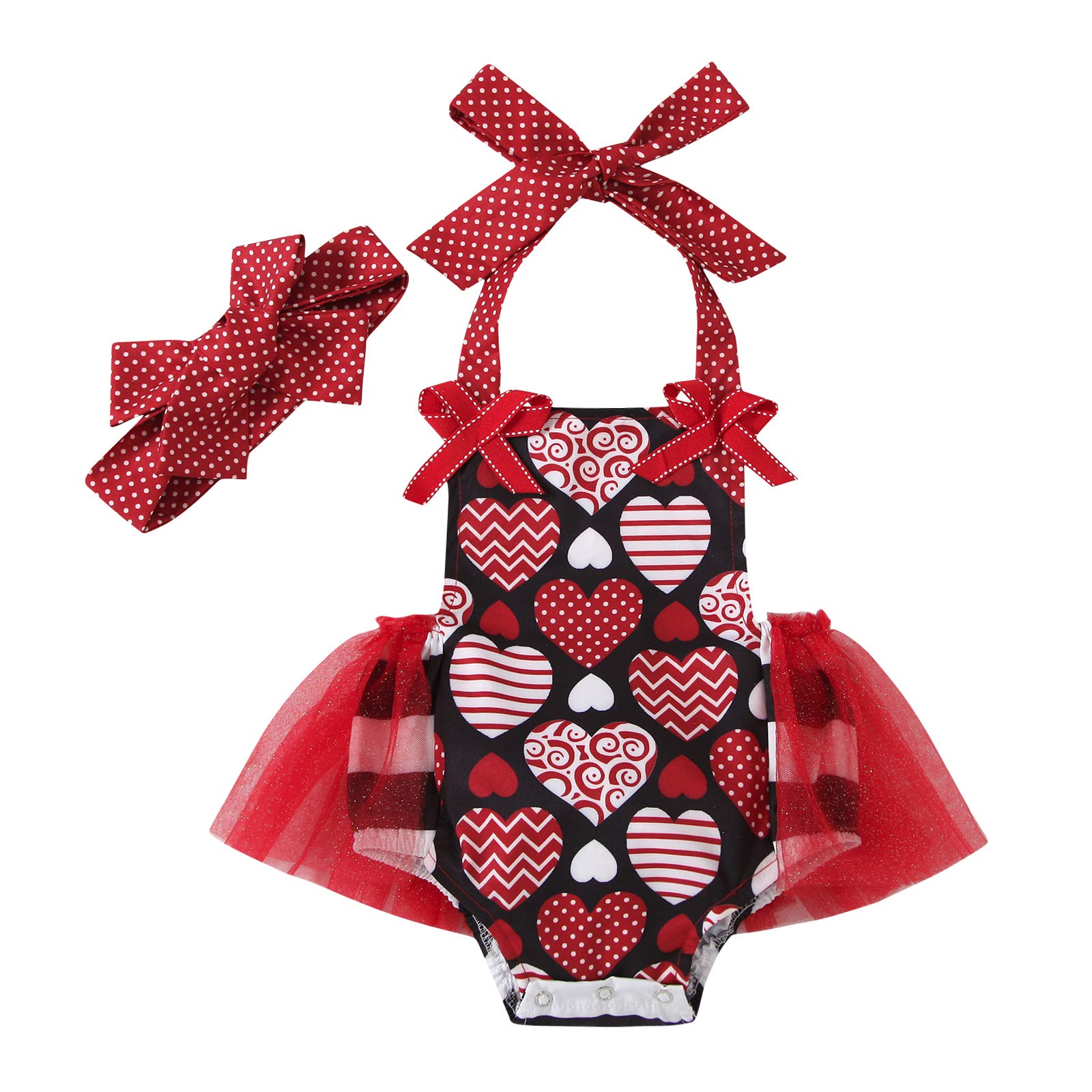 Yccutest Newborn Infant Baby Girl Valentine's Day Romper Dress Love Heart Tulle Tutu Skirt Sleeveless Bodysuit Toddler Outfit
