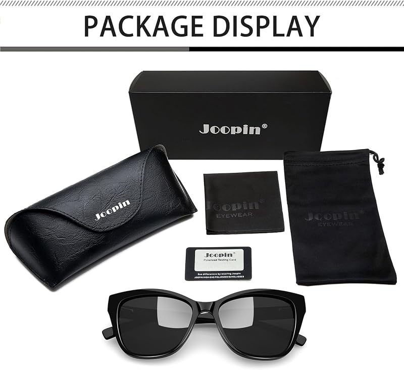 Joopin Black Acetate Cat Eye Sunglasses Polarized UV Protection | Shades for Women, TAC Lens, TR90 Frame, Acetate Temples, Spring Hinge, Chunky, Driving, Beach, Camping, Party image 6