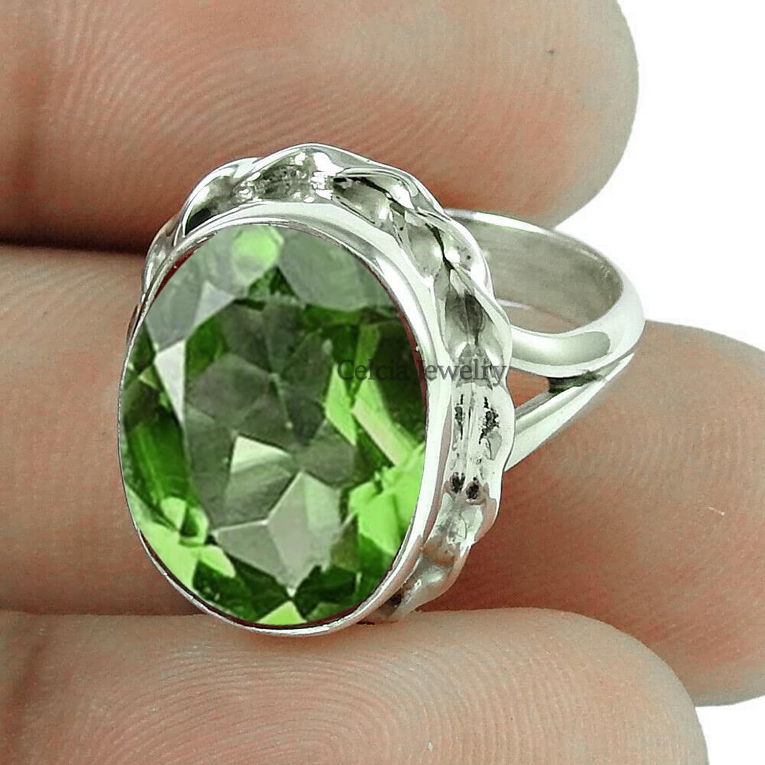 Natürlicher grüner Peridot-Edelstein, einzigartiger August-Geburtsstein-Ring, massiver 925er Sterlingsilber-Statement-Ring, antiker handgefertigter Schmuck für Frauen (Peridot, Größe 13)