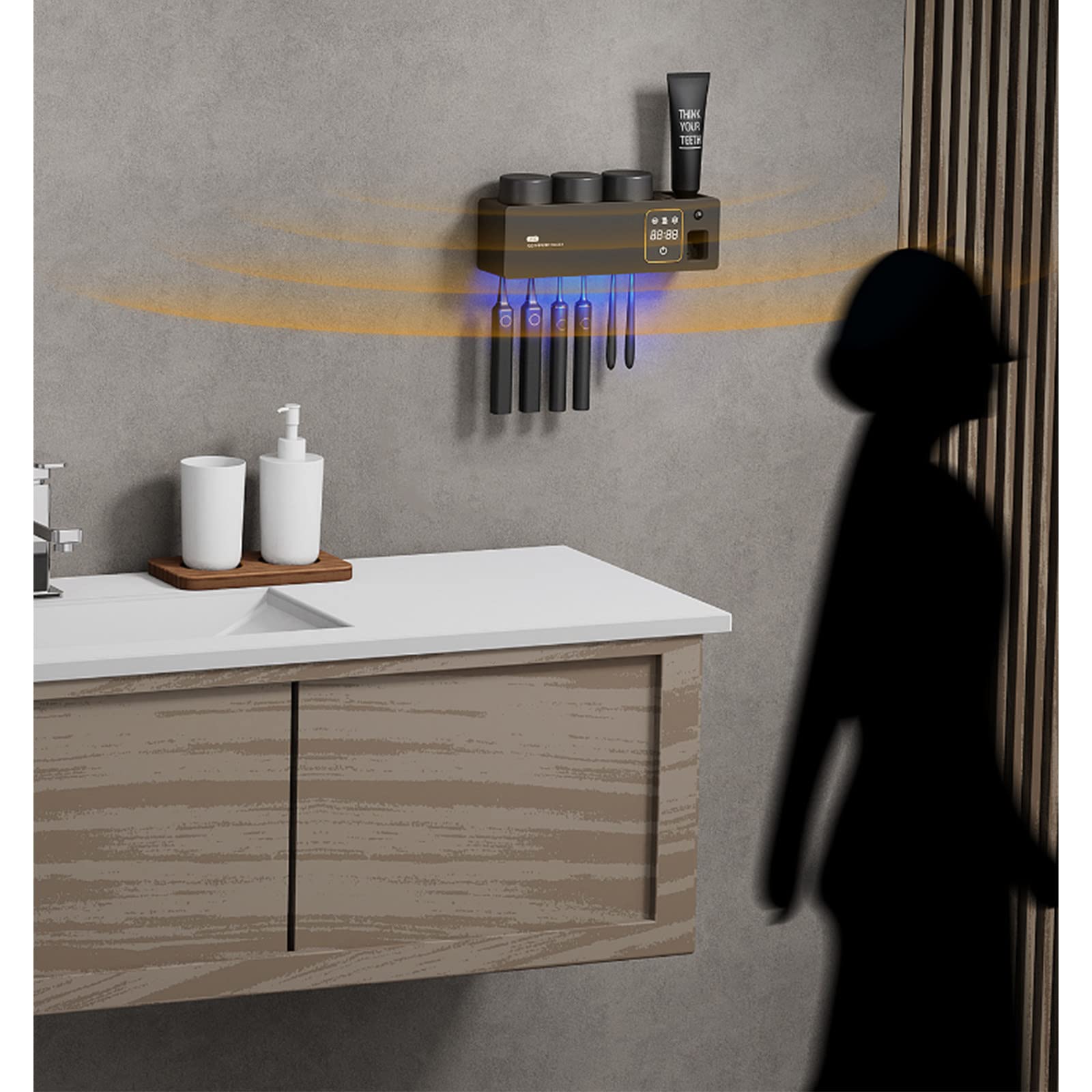 Porta Spazzolino Elettrico, Porta Spazzolino Parete, Porta Spazzolini Bagno, Sterilizzatore per Funzione di Asciugatura Multifunzione Ricaricabile USB, Nero