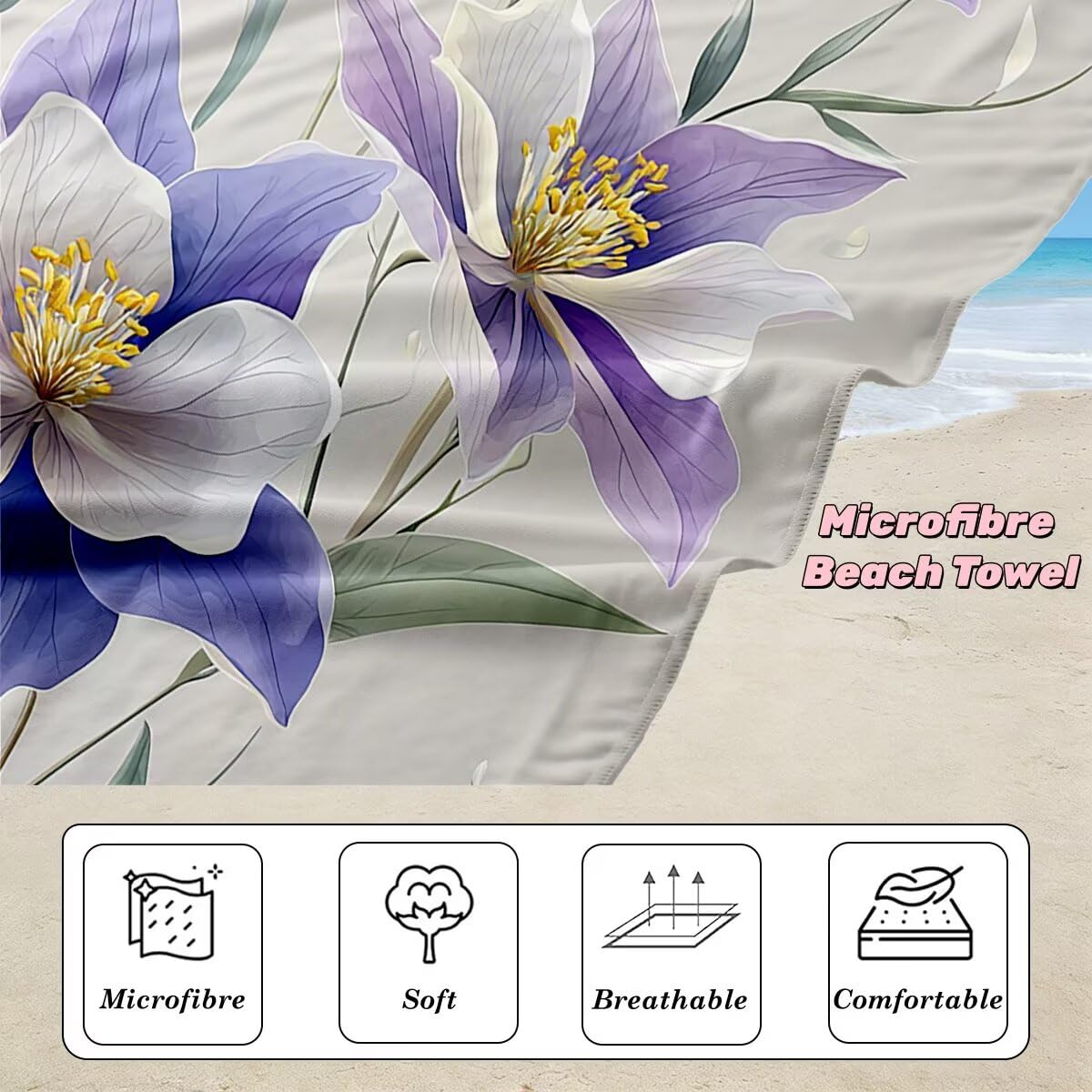Toalla Playa 80x160 cm, Toalla Gimnasio Microfibra Secado Rapido, Juego de 2 Antiarena Toallas de Playa, Ligera Compacta Toallas Microfibra Grande para Viaje, Regalo Hombre Regalo Mujer (Flor) -4205