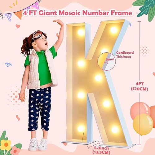 Miniatura 2 de Asee'm Letras iluminadas de marquesina de 4 pies, marco de mosaico de letra K precortada, decoración de tablero de espuma grande para fiesta,