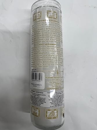 Holy Sacrament (Santisimo Sacramento) unscented White Pillar Candle in Glass
